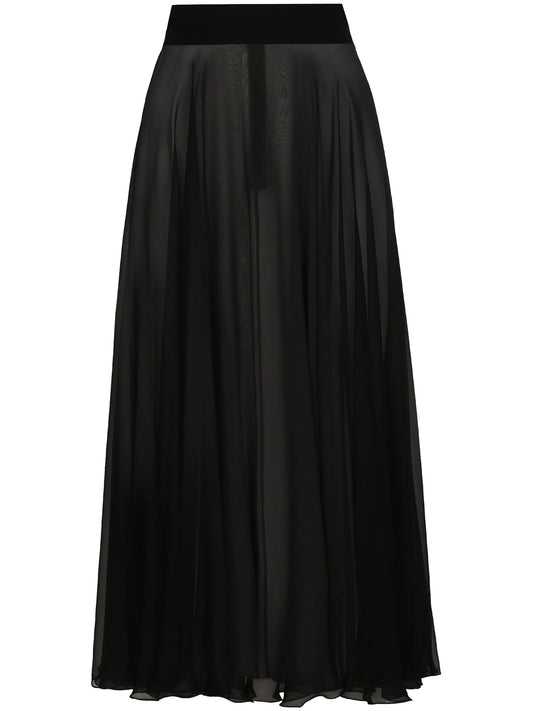 silk chiffon pleated midi skirt