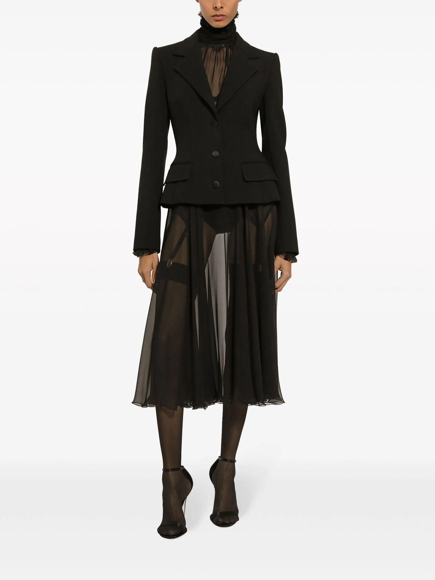 high-neck sheer silk blouse