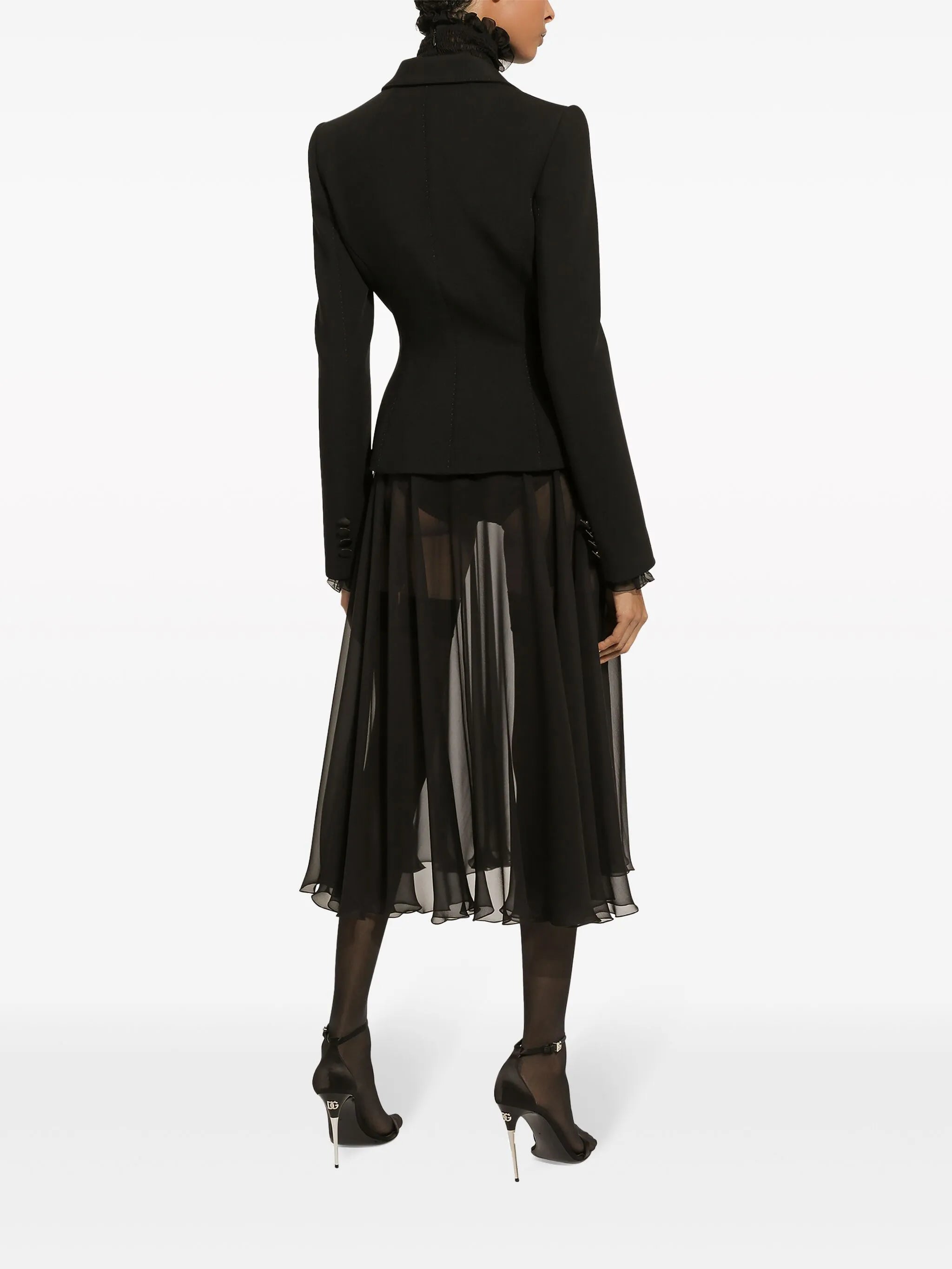 high-neck sheer silk blouse