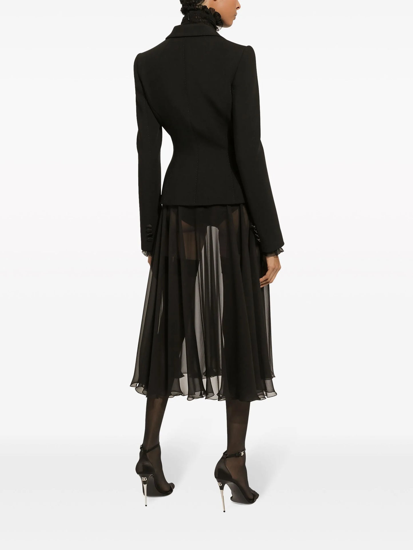 high-neck sheer silk blouse