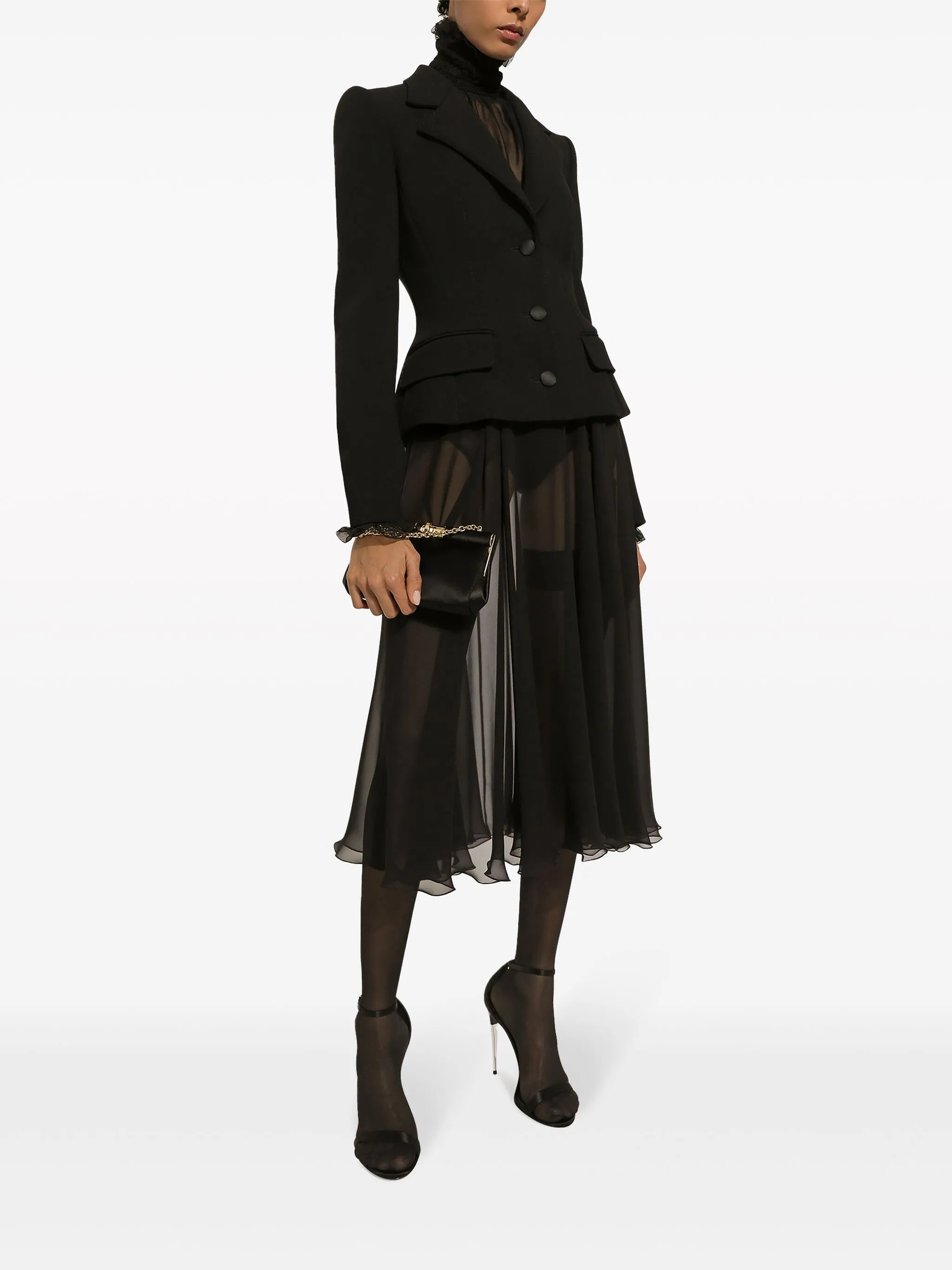 high-neck sheer silk blouse