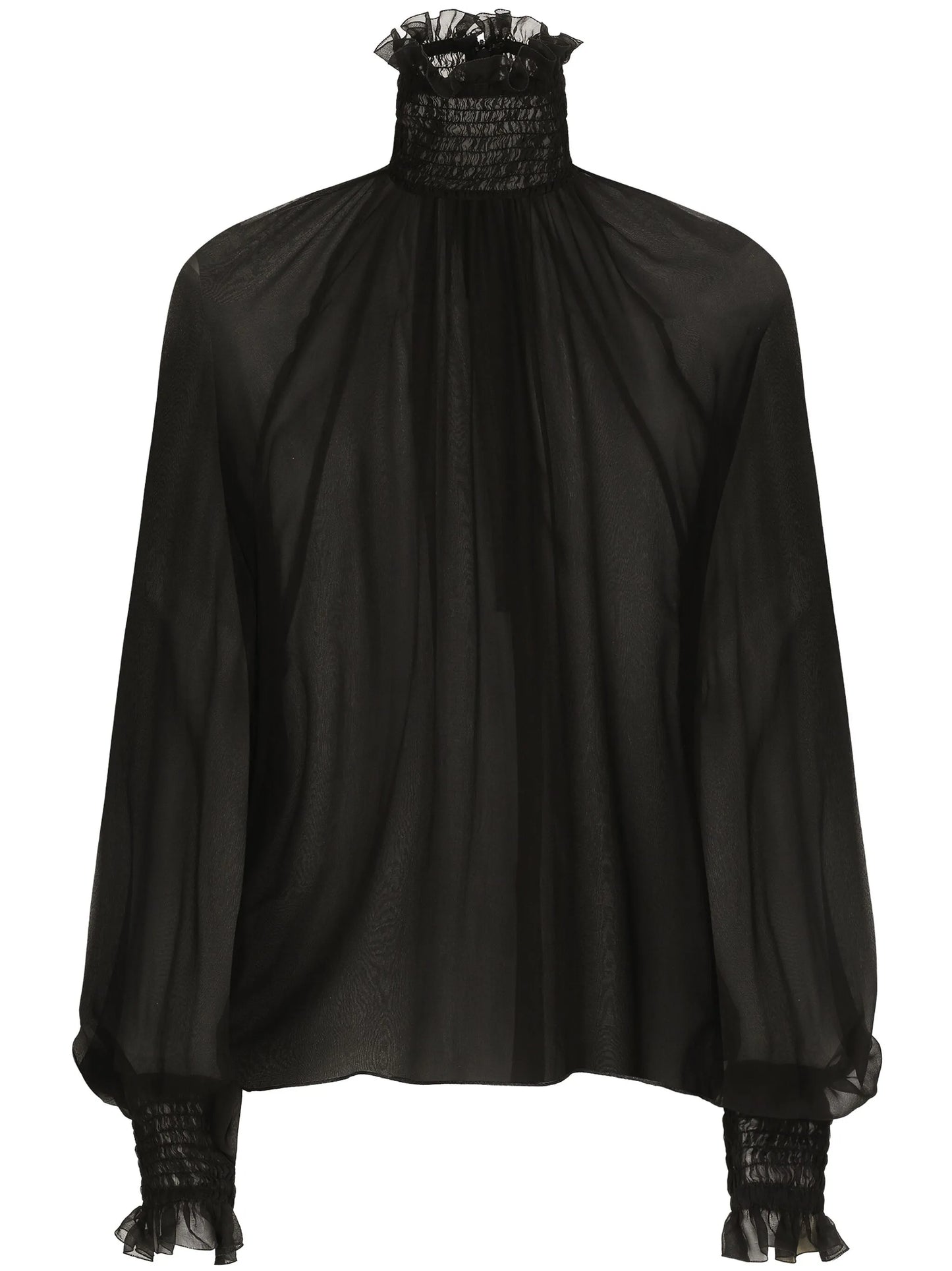 high-neck sheer silk blouse