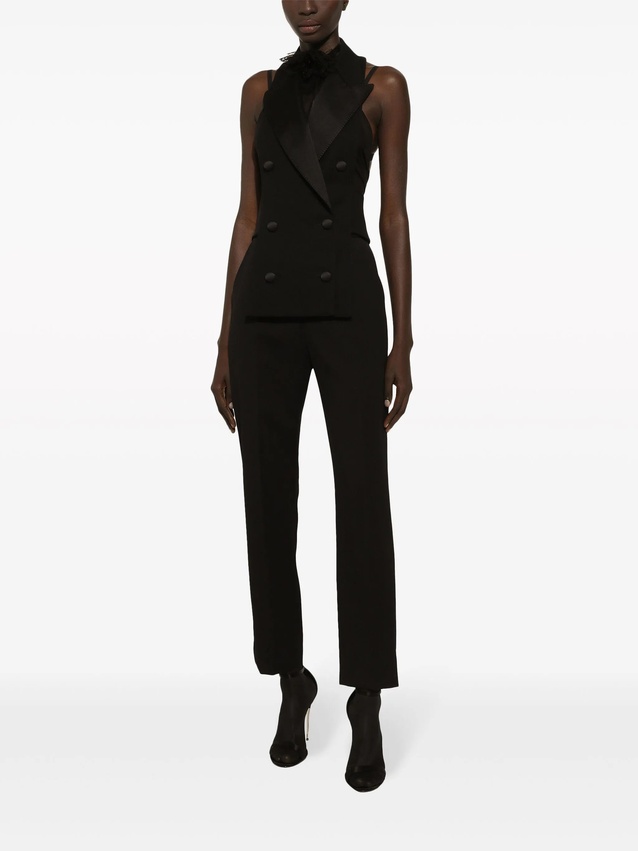 floral-appliqué silk scarf top