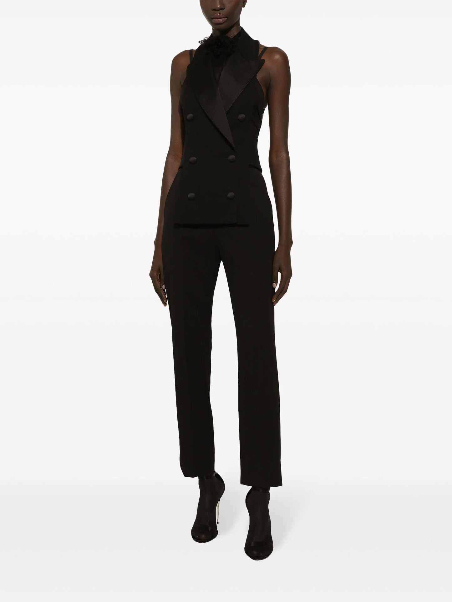 floral-appliqué silk scarf top