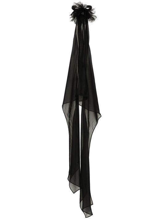 floral-appliqué silk scarf top