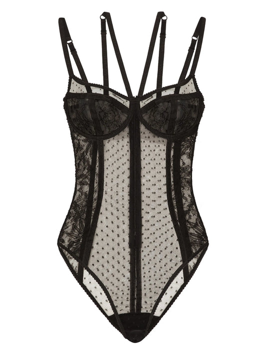 floral-lace semi-sheer bodysuit