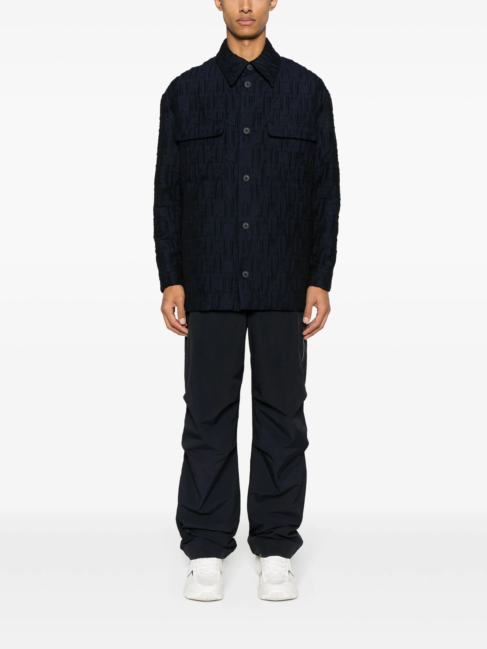 FF-embossed padded shirt jacket