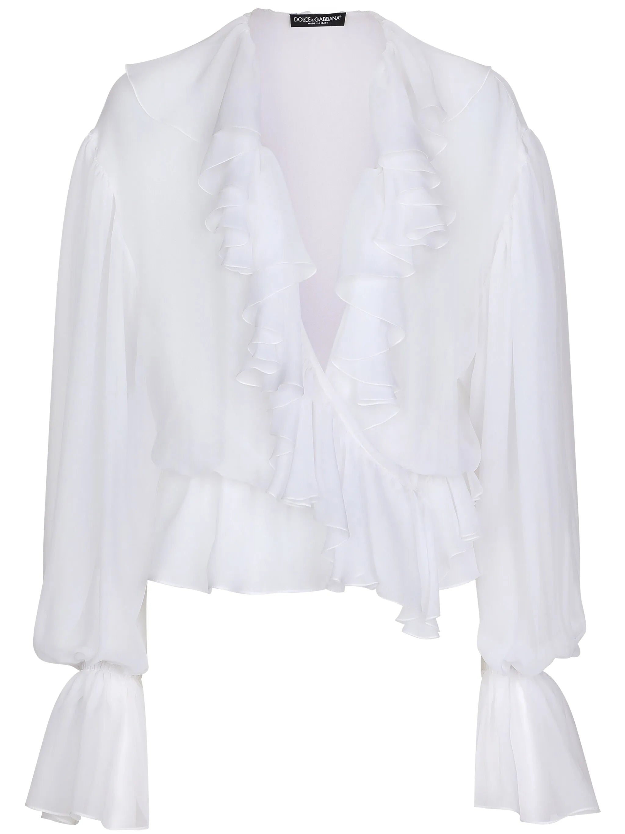 ruffled-trim silk cropped blouse