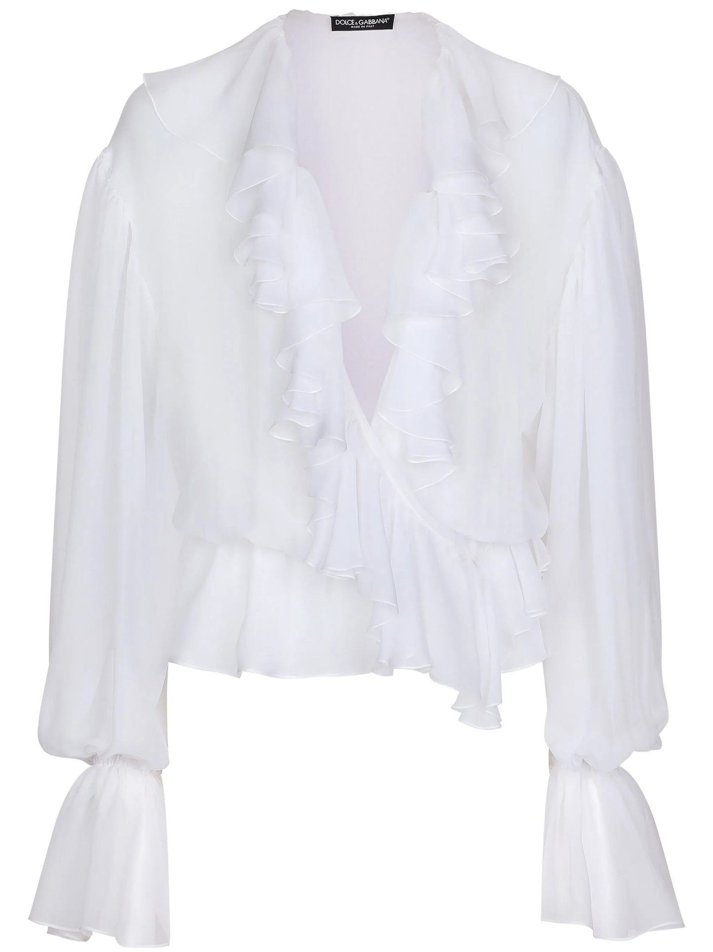 ruffled-trim silk cropped blouse