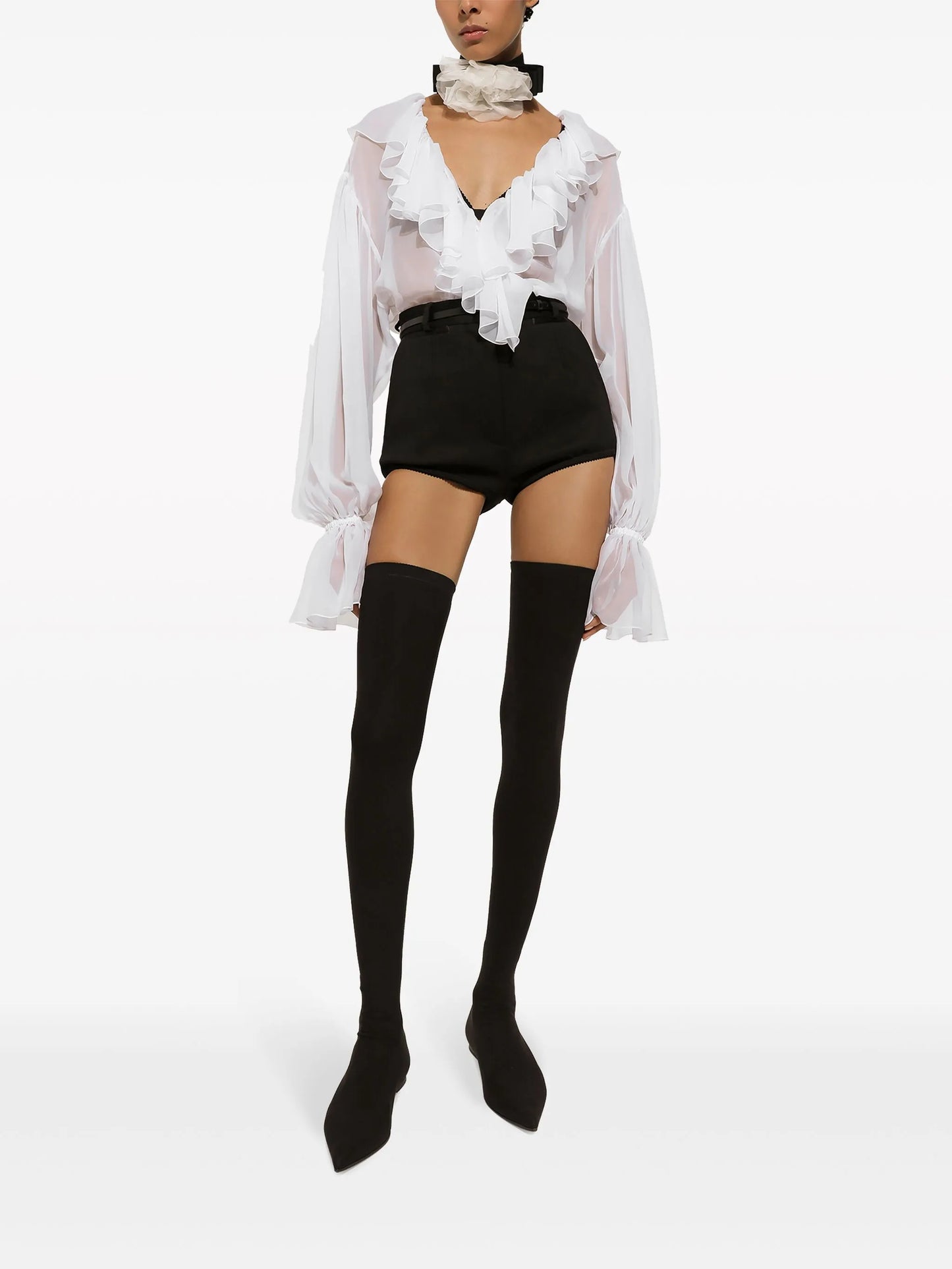 ruffled-trim silk cropped blouse