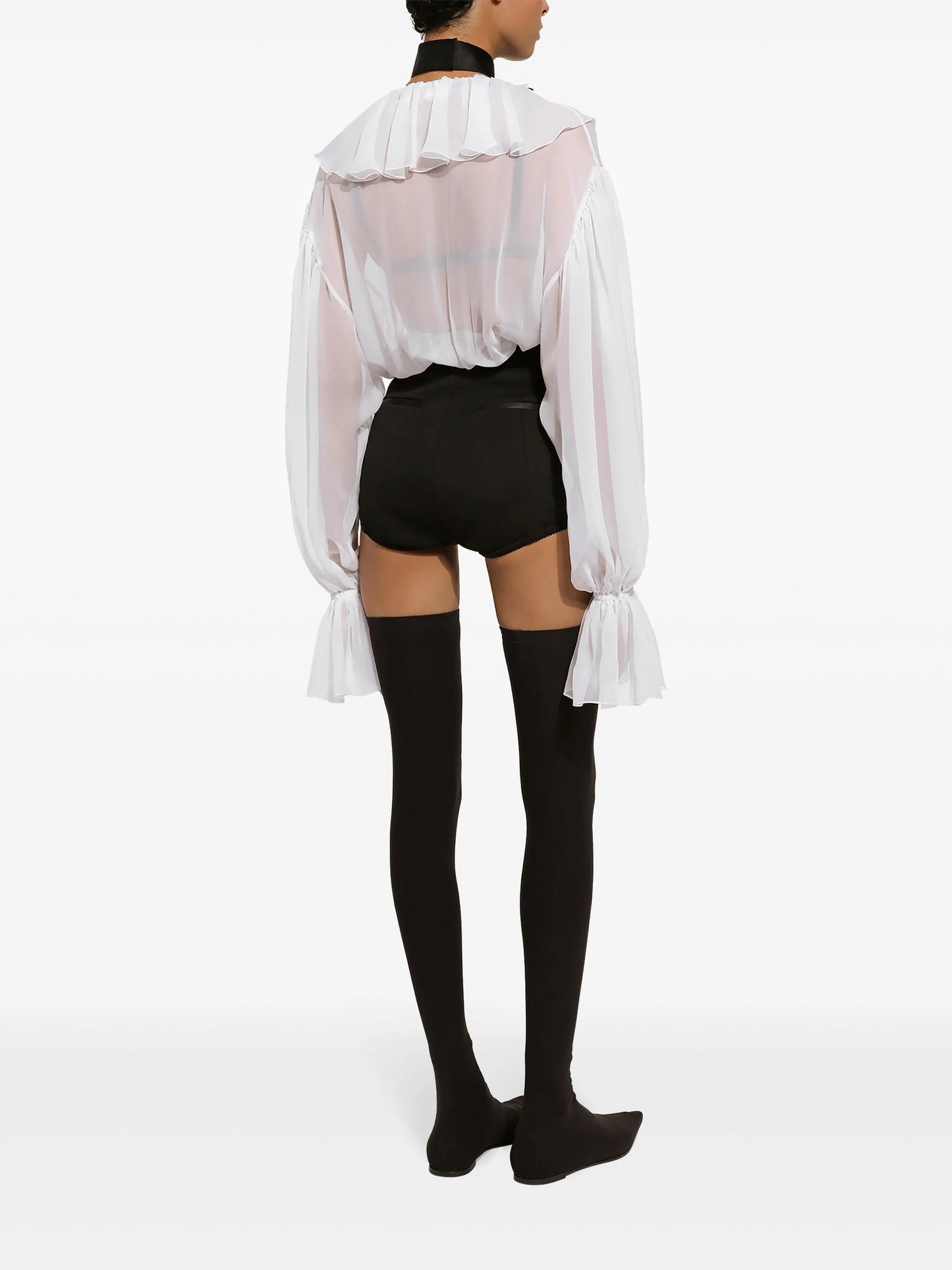 ruffled-trim silk cropped blouse