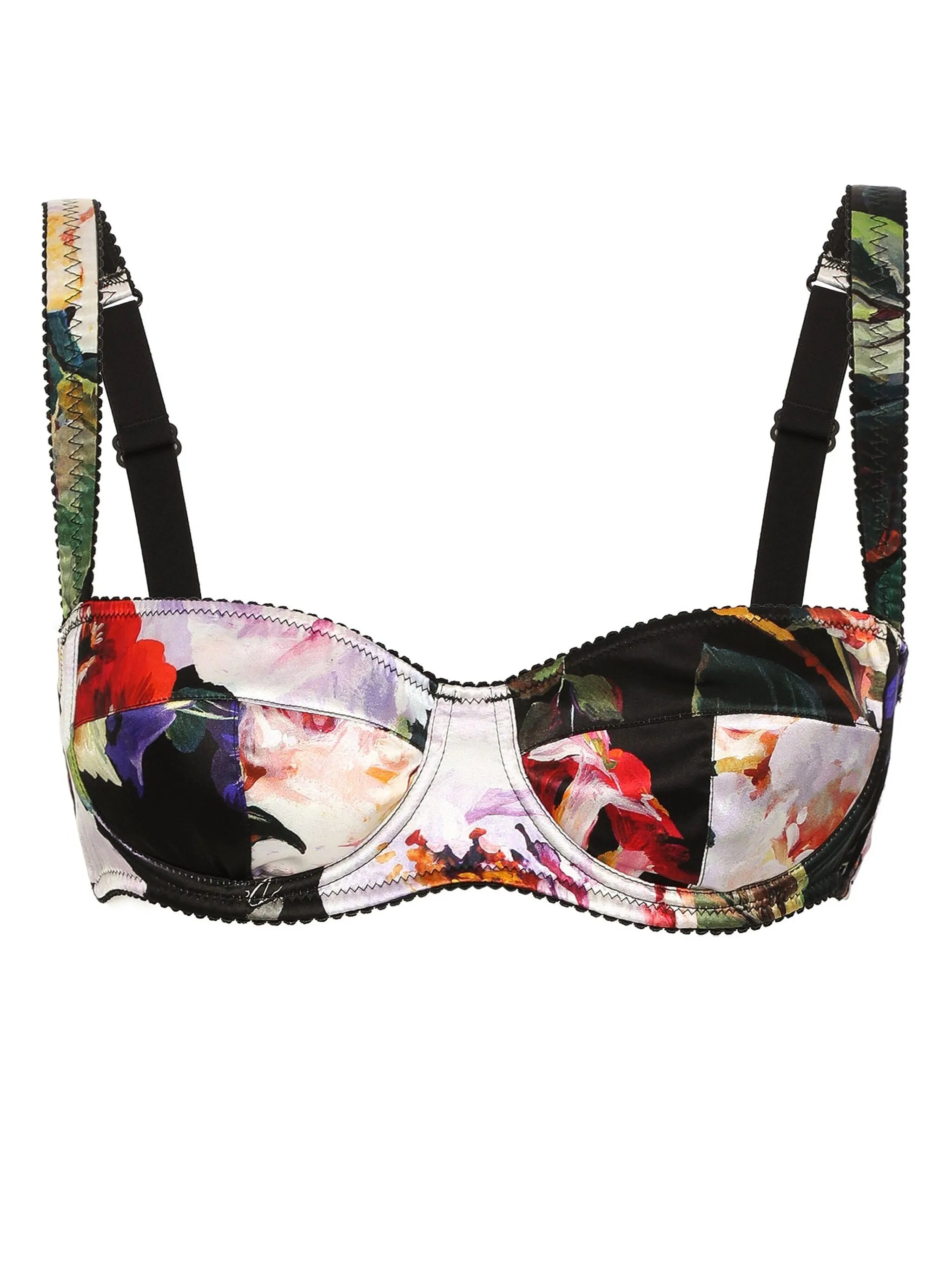 floral-print silk balconette bra