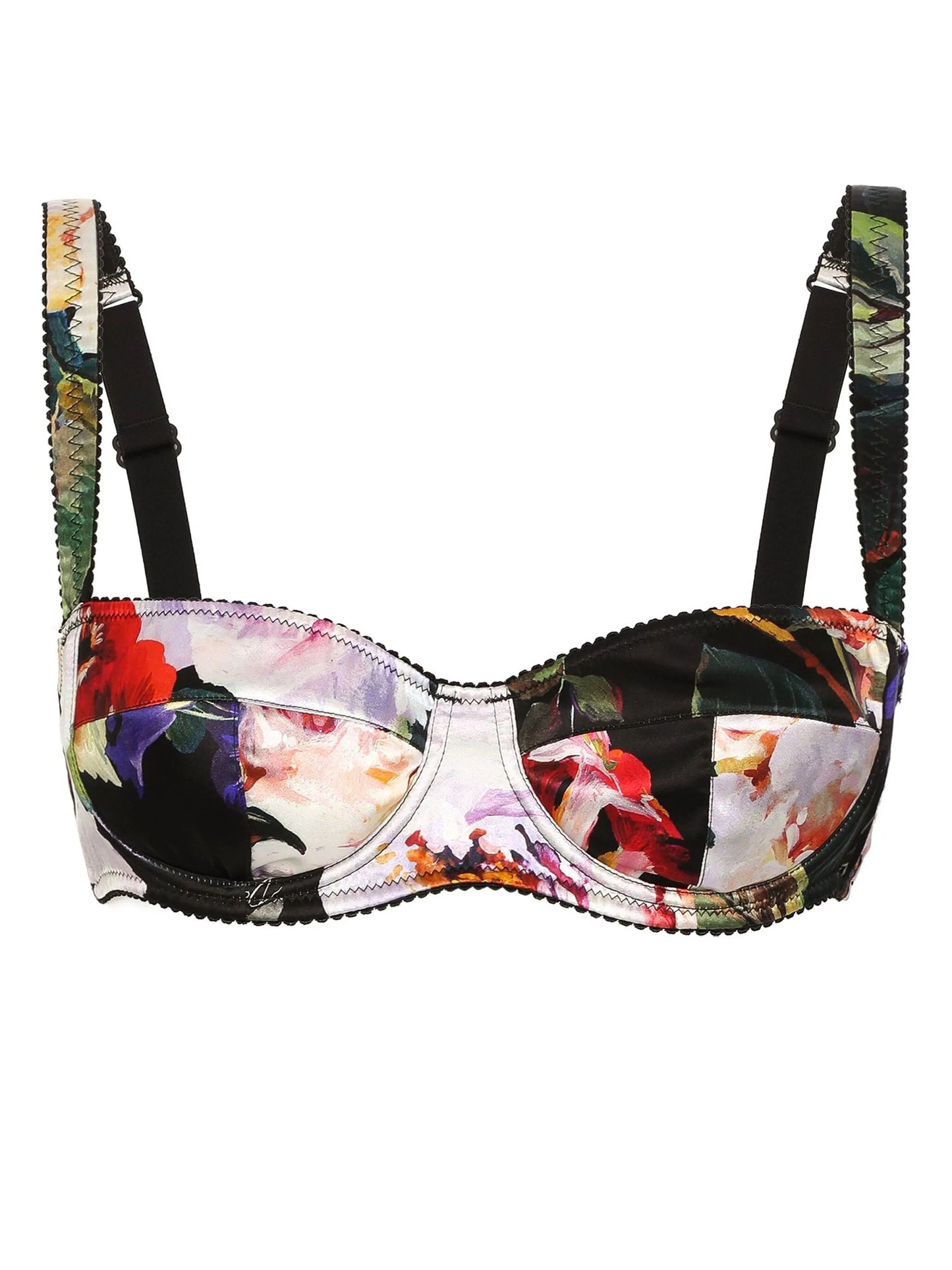 floral-print silk balconette bra