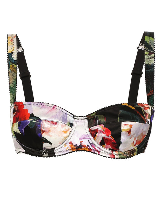 floral-print silk balconette bra