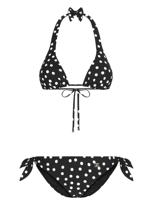polka dot-print triangle bikini set