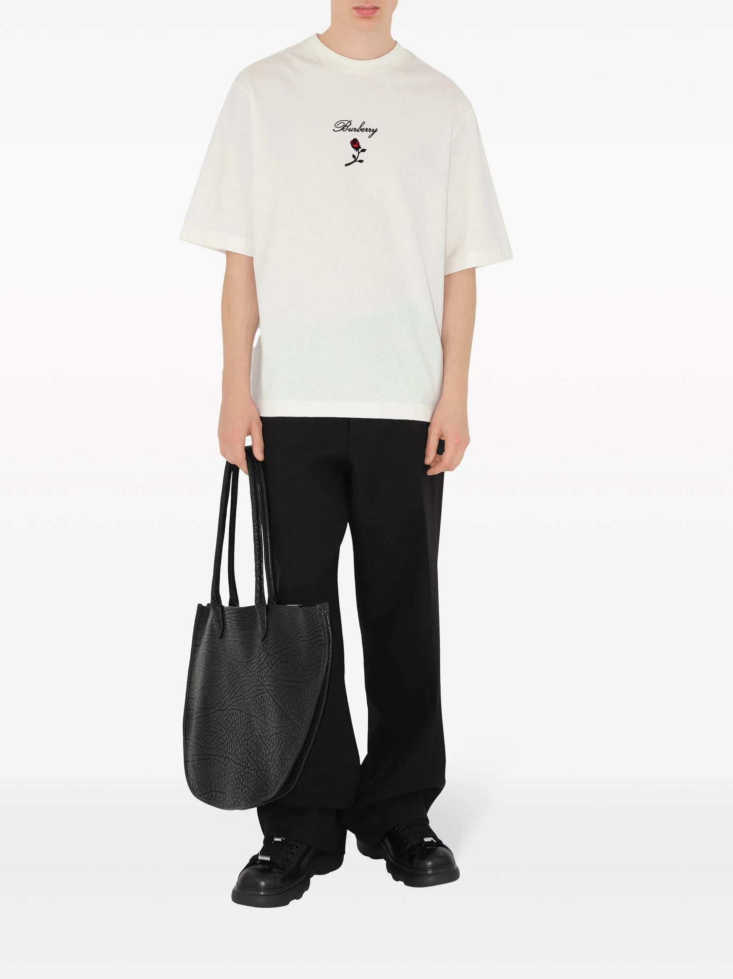Rose flocked cotton T-shirt