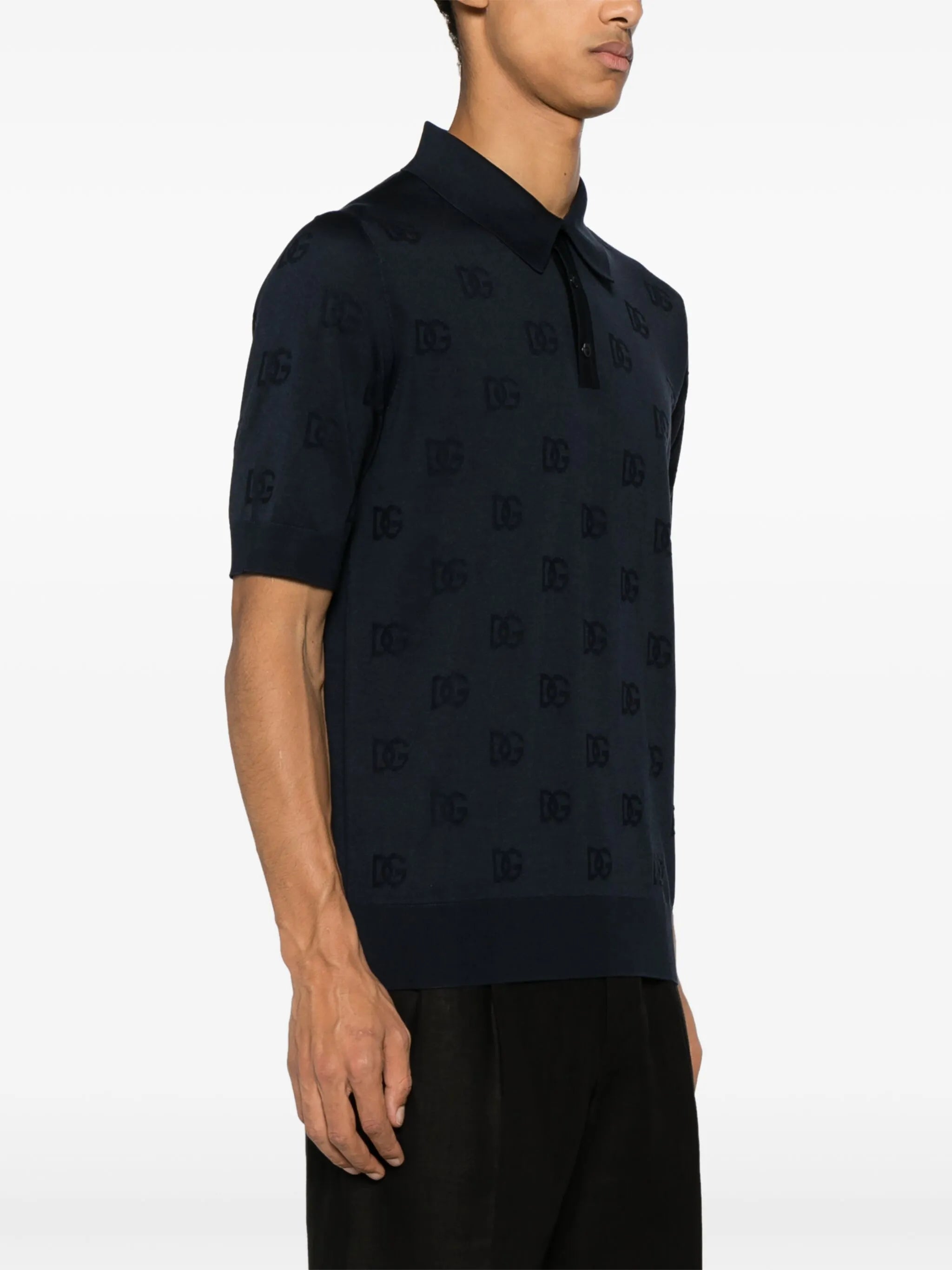 logo-jacquard silk polo shirt