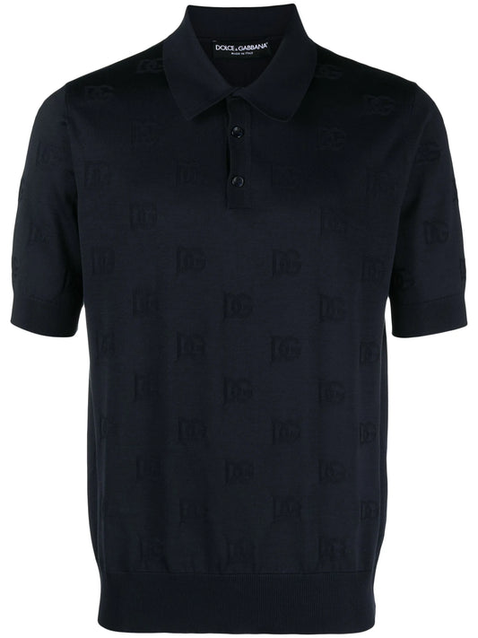 logo-jacquard silk polo shirt