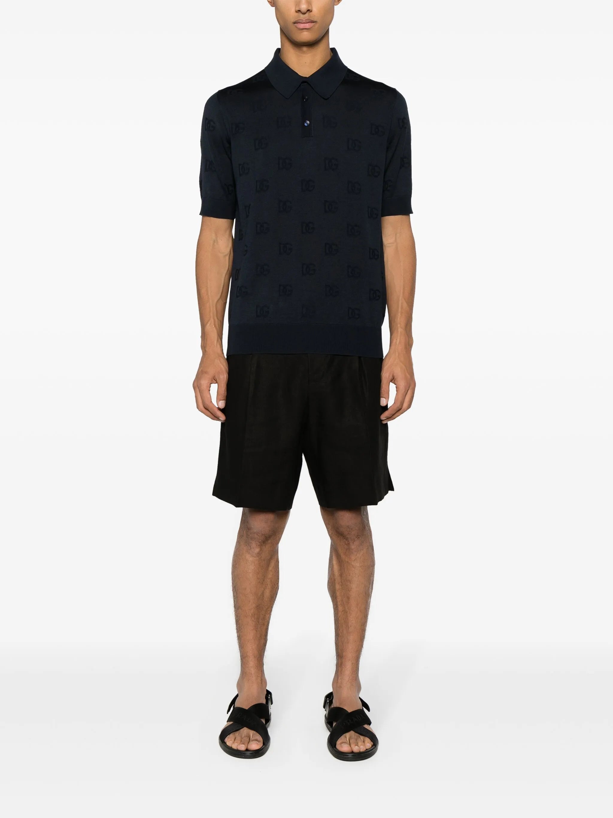 logo-jacquard silk polo shirt