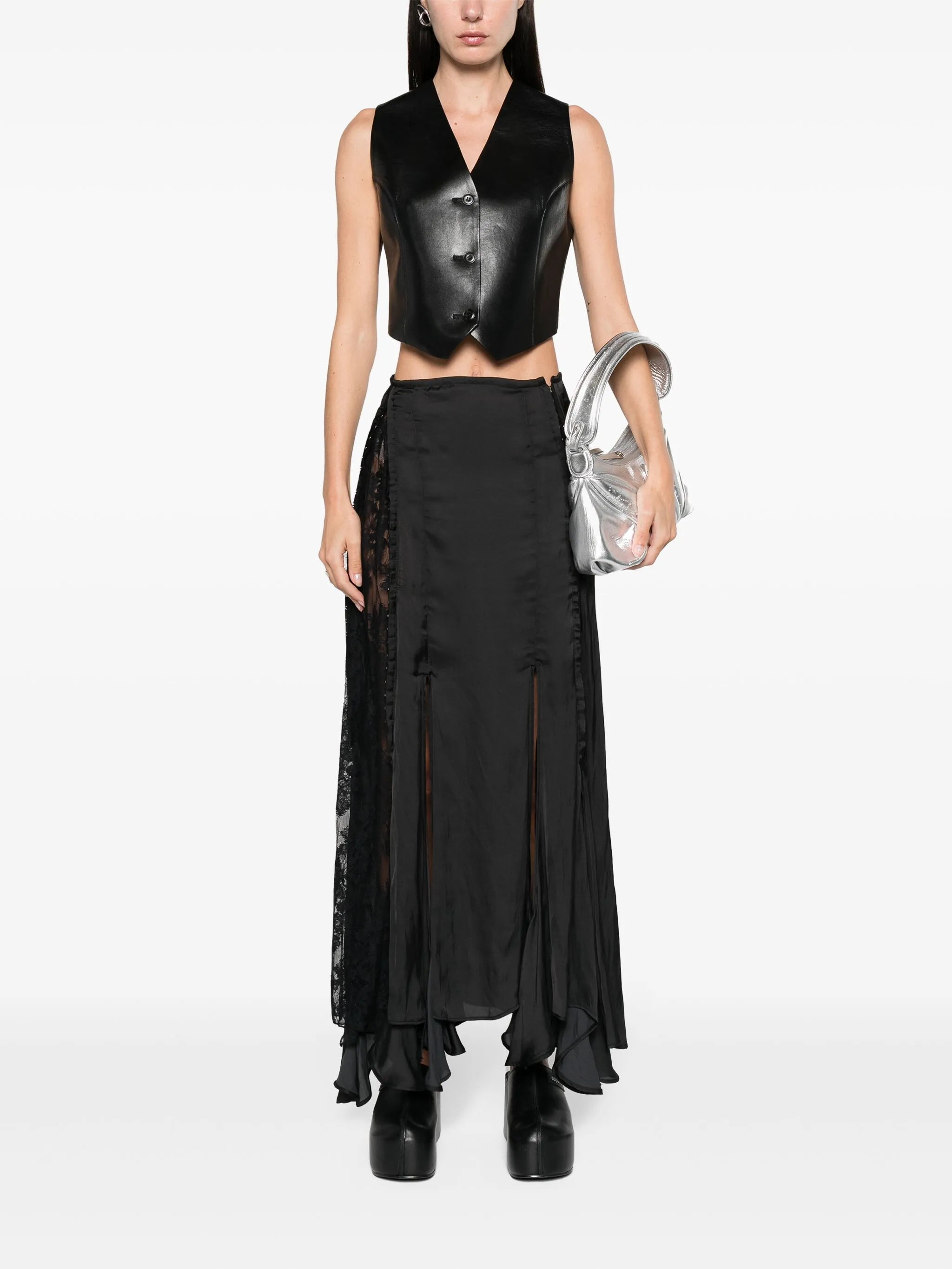 high-waist satin maxi skirt