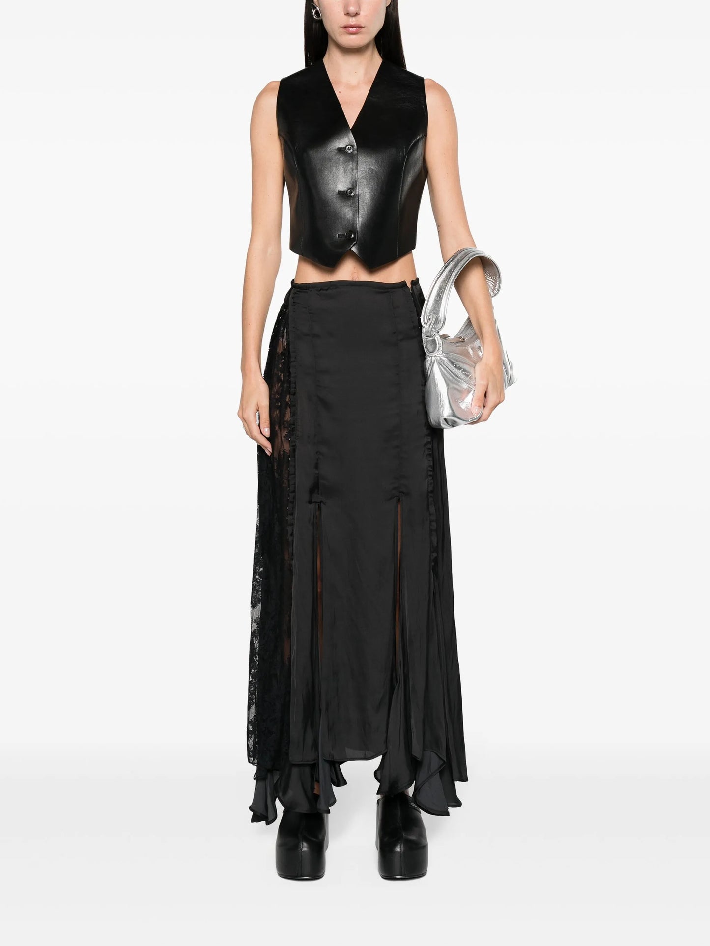 high-waist satin maxi skirt