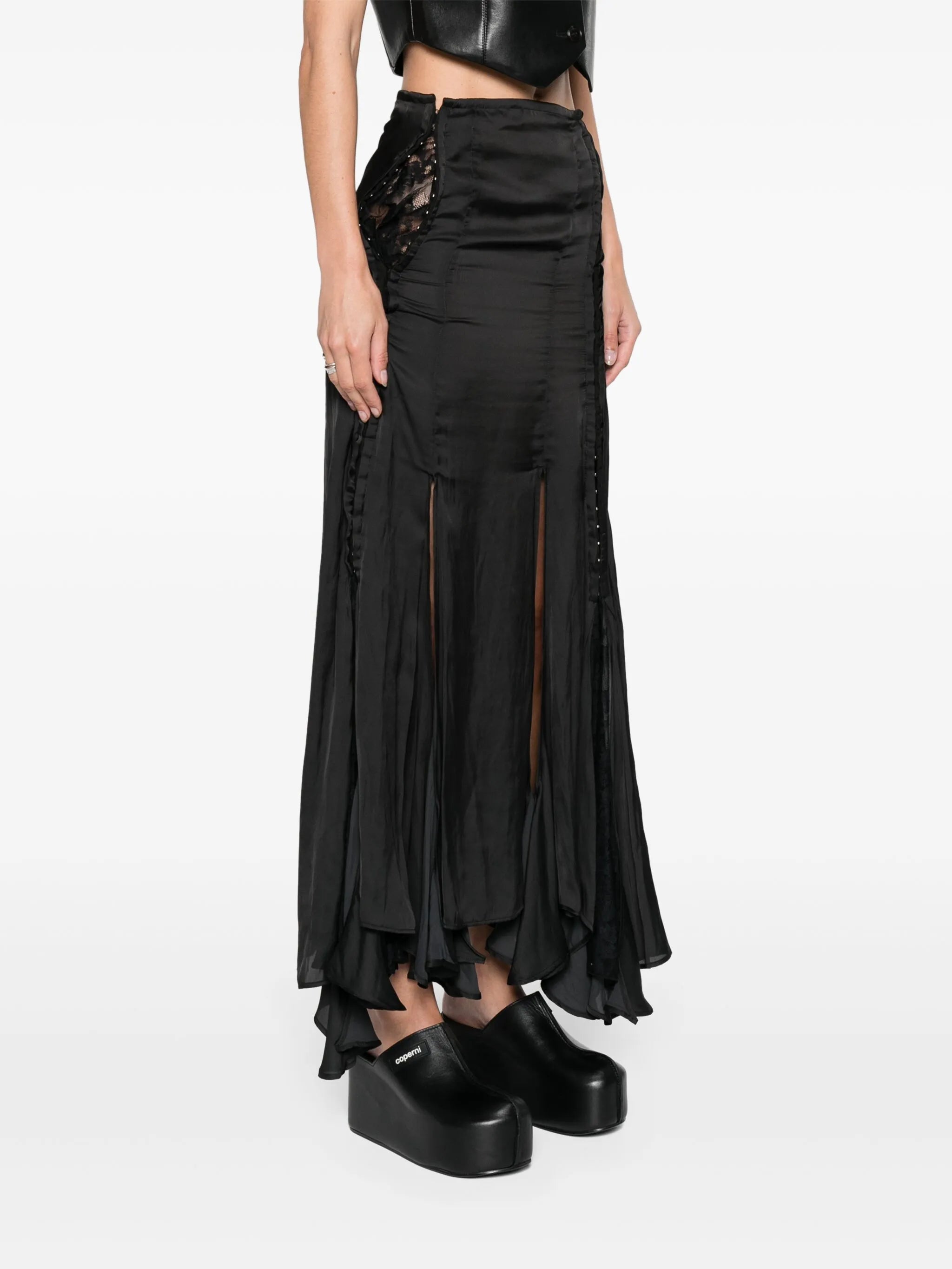 high-waist satin maxi skirt