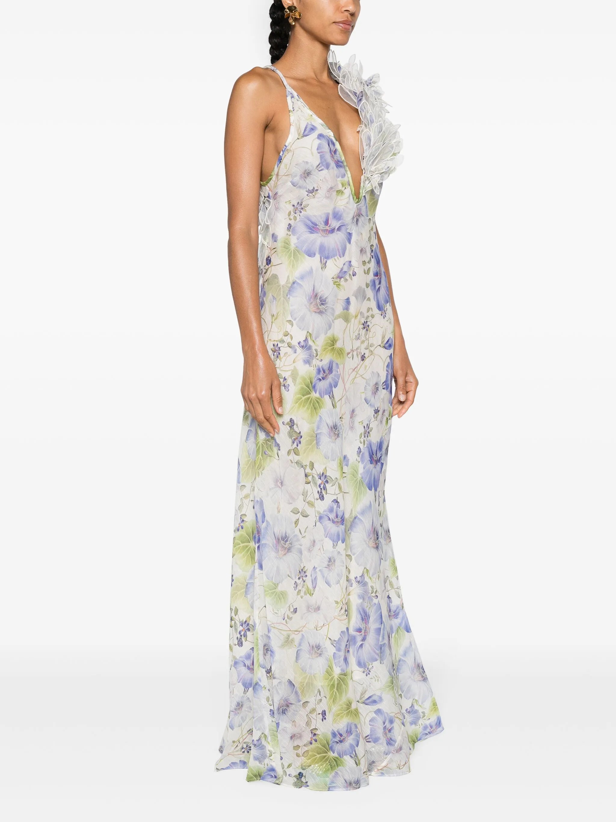 Natura feather-strap slip gown