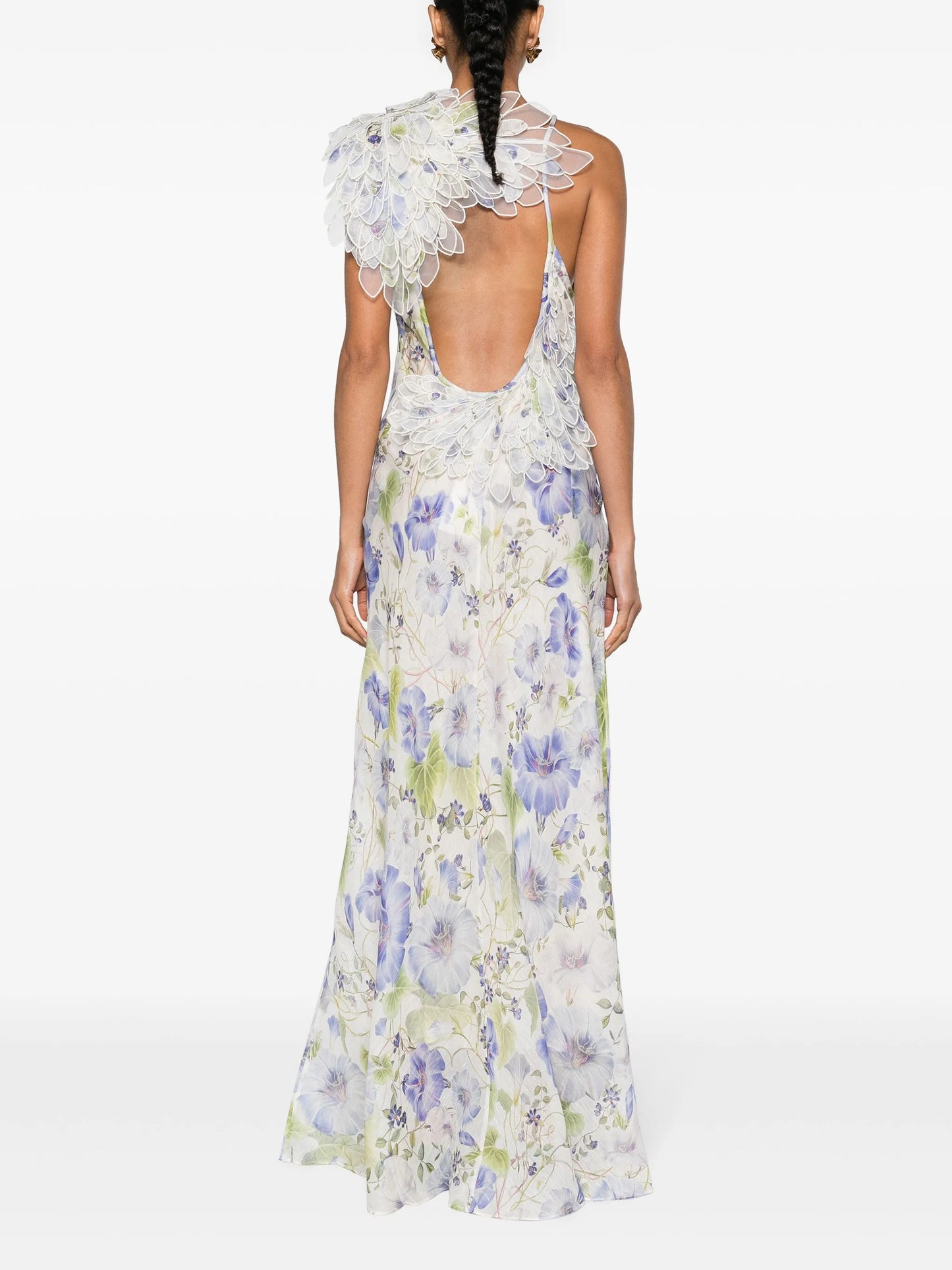 Natura feather-strap slip gown