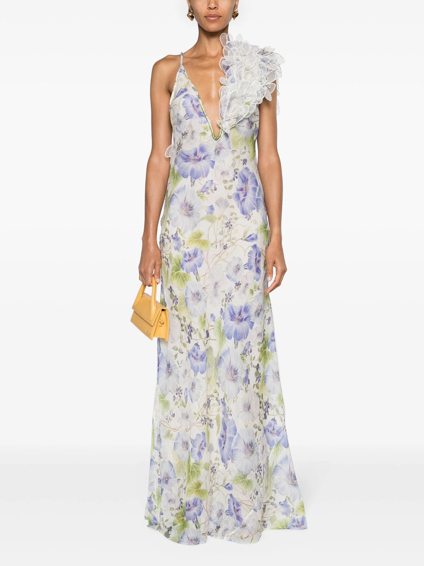 Natura feather-strap slip gown