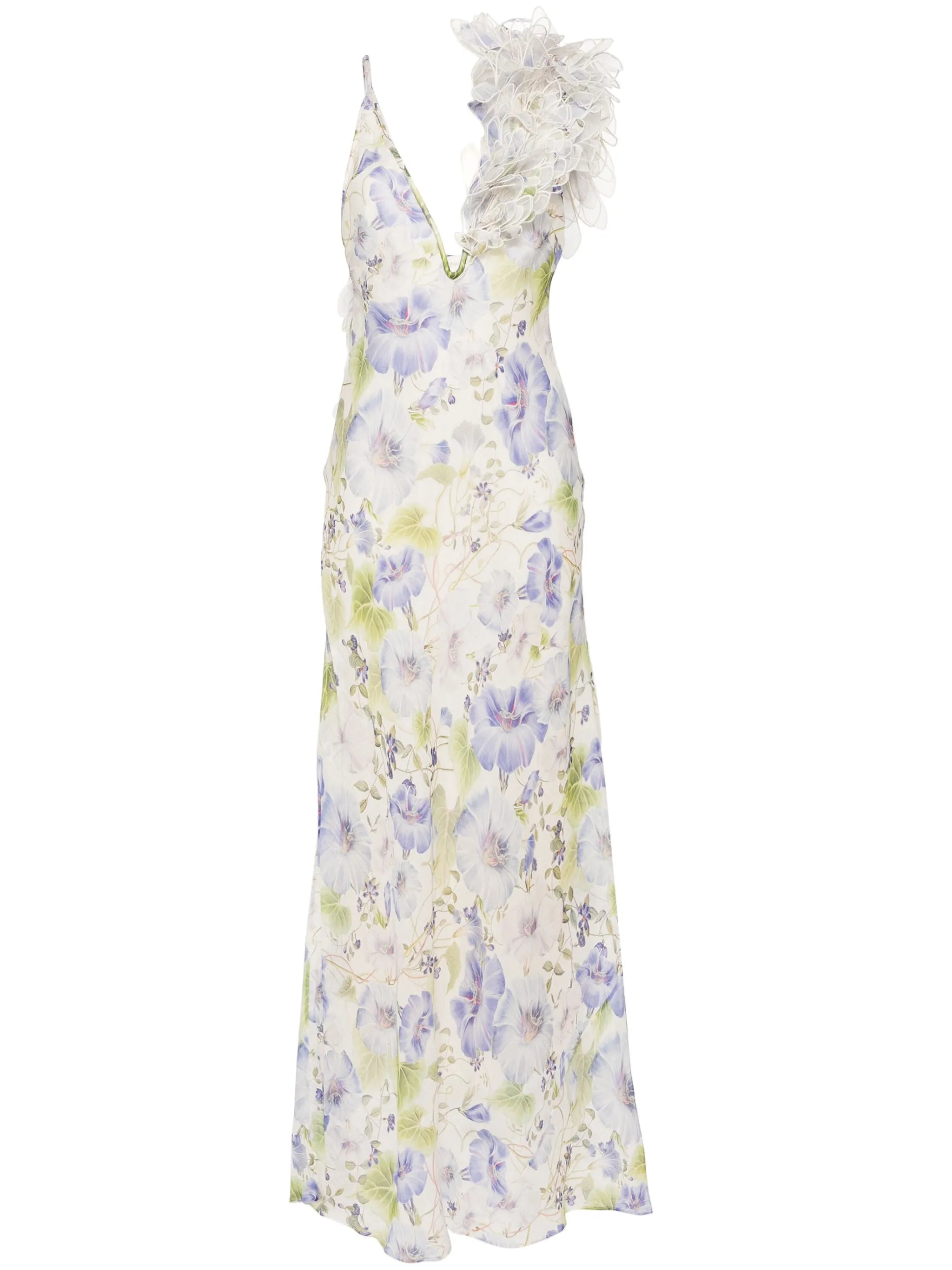 Natura feather-strap slip gown