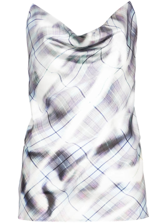 checked invisible-straps blouse