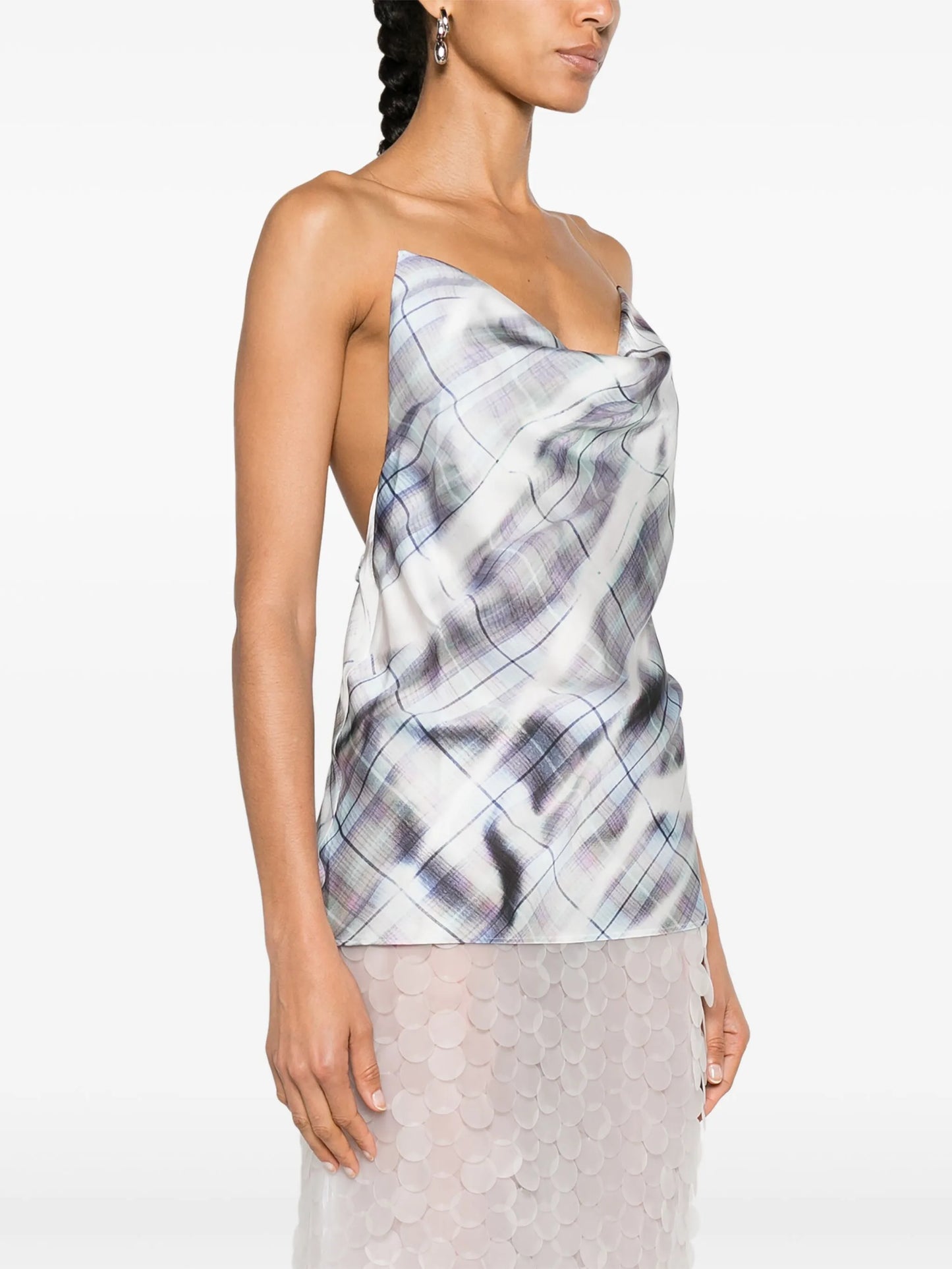 checked invisible-straps blouse
