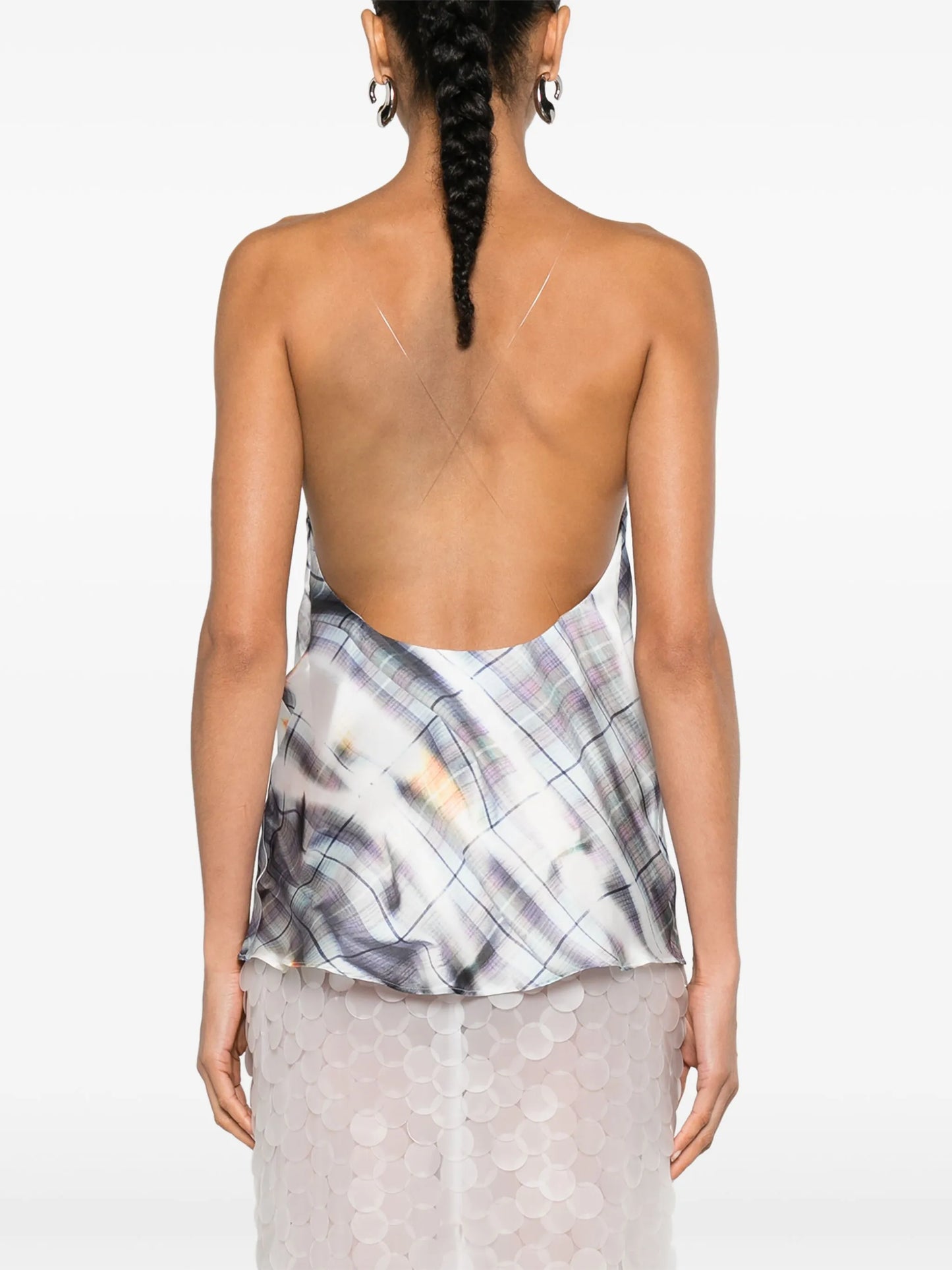checked invisible-straps blouse