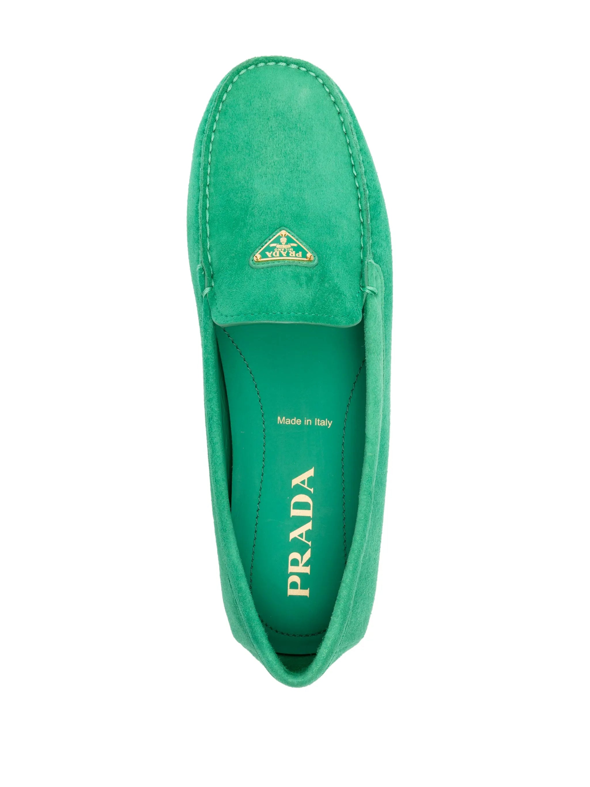 enamel triangle-logo suede loafers