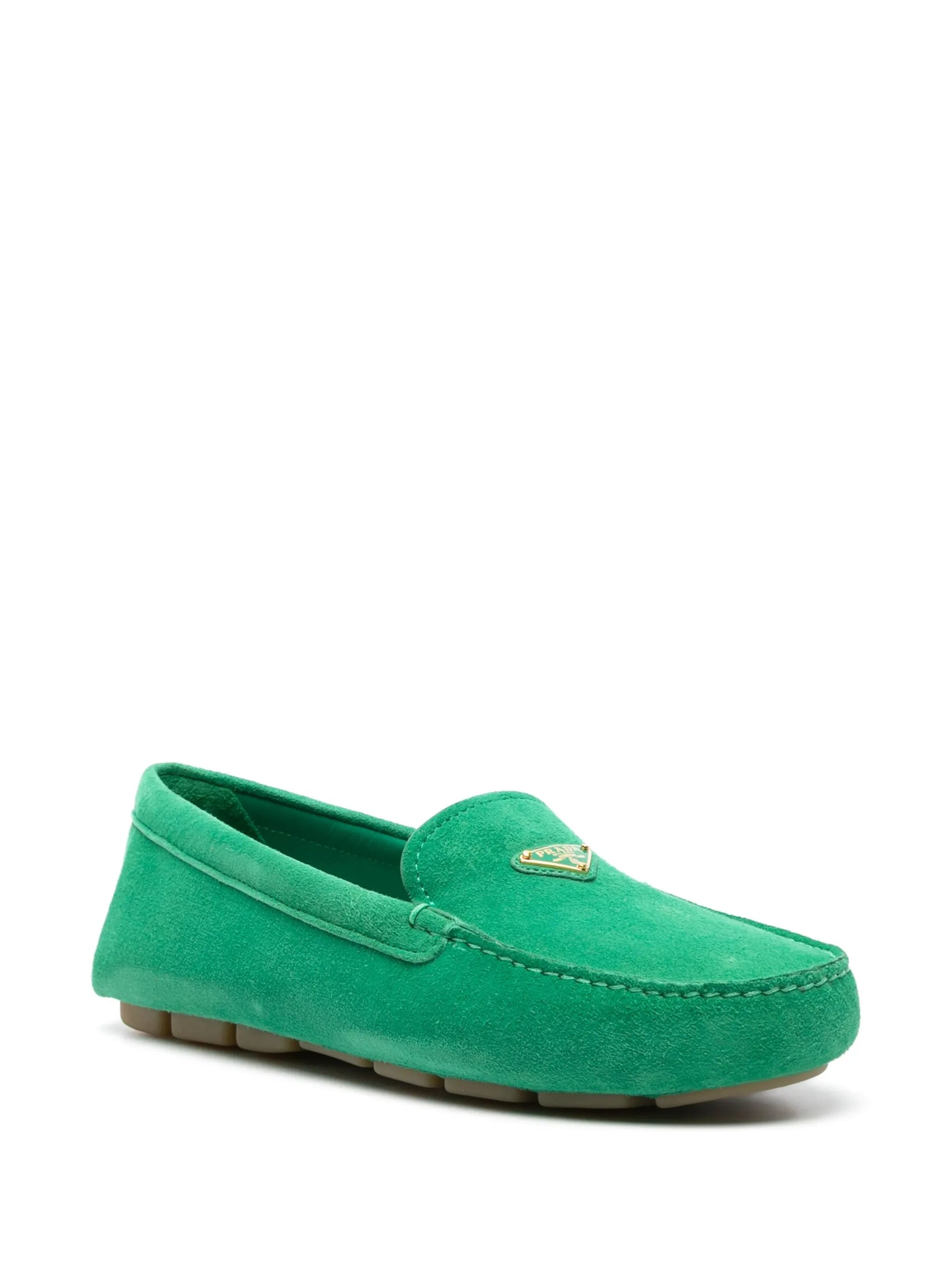 enamel triangle-logo suede loafers