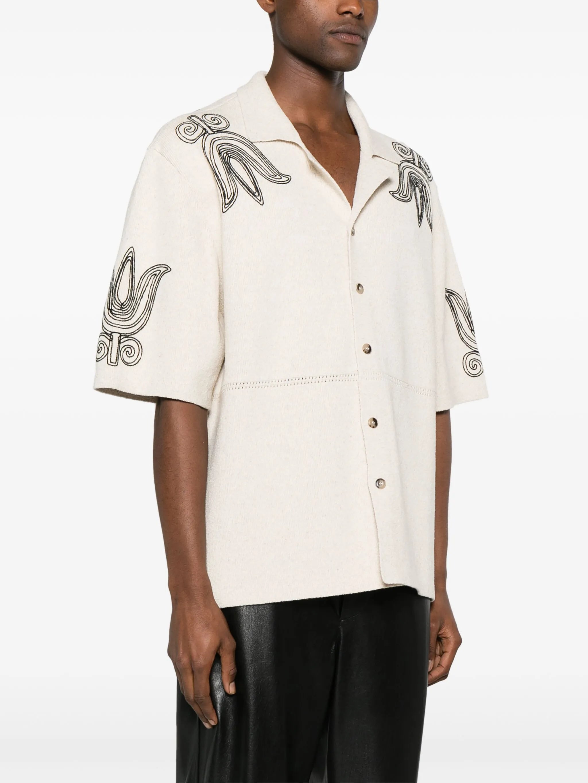 embroidered camp-collar cardigan