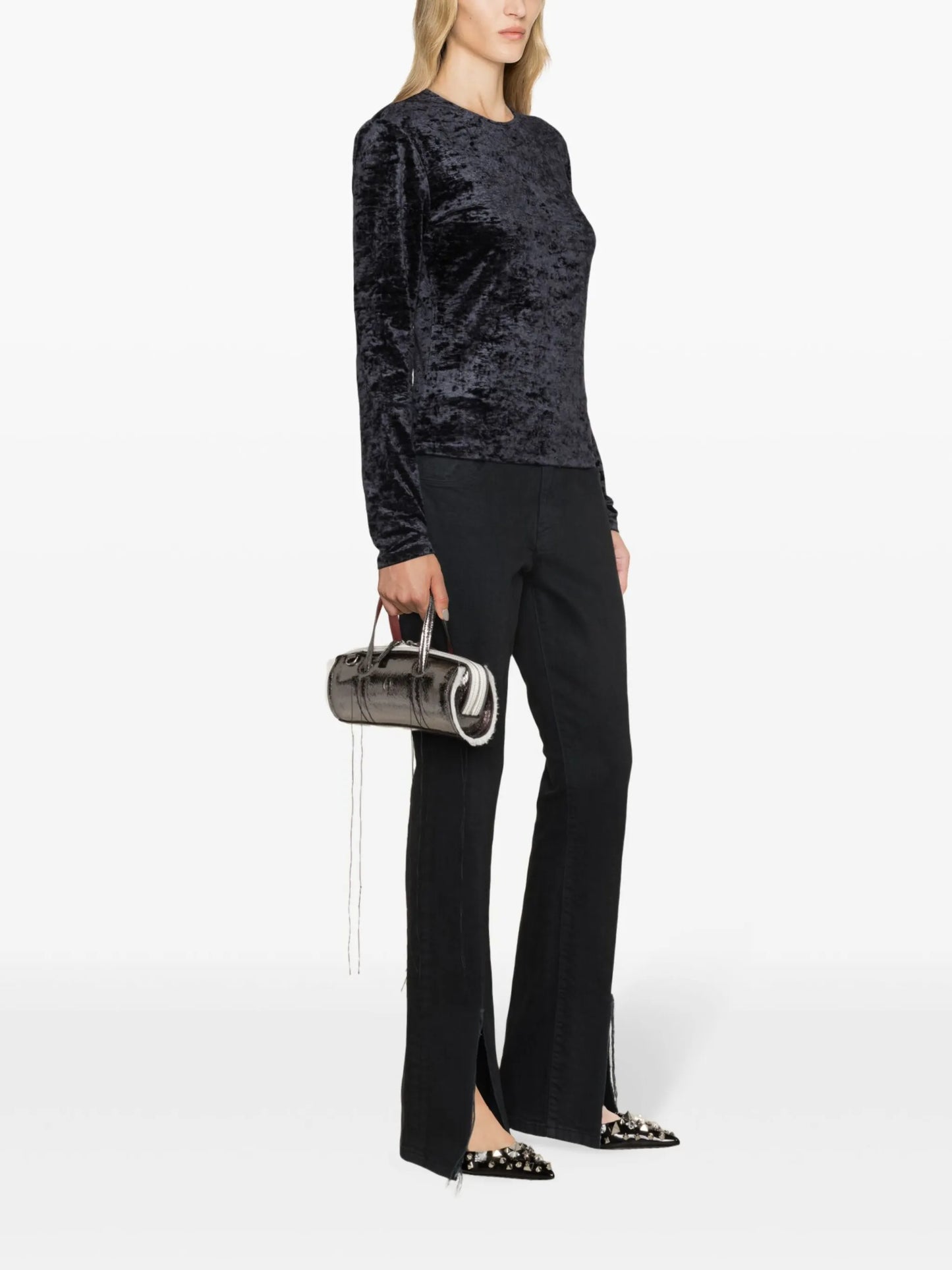 long-sleeve velvet T-shirt