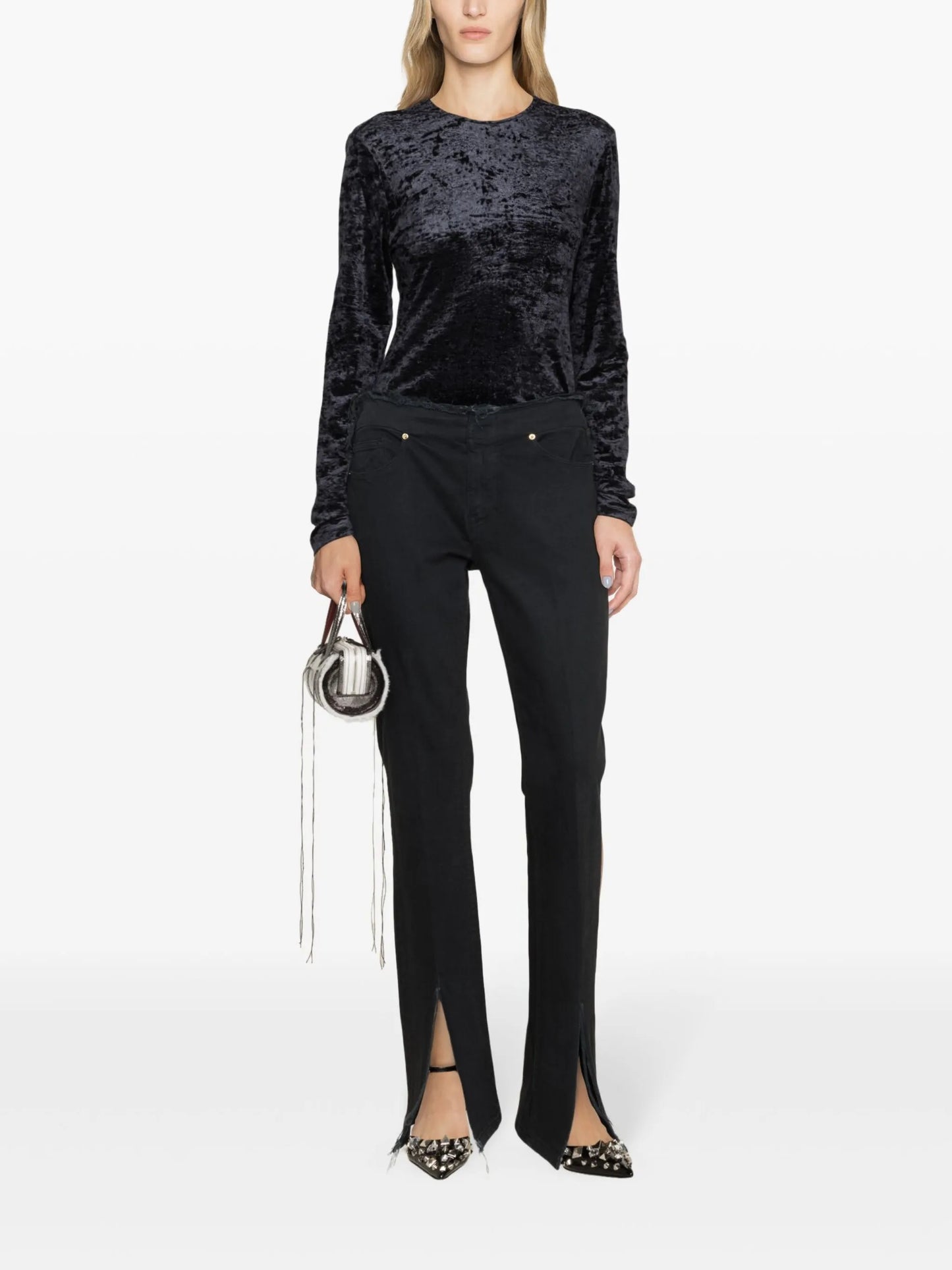 long-sleeve velvet T-shirt