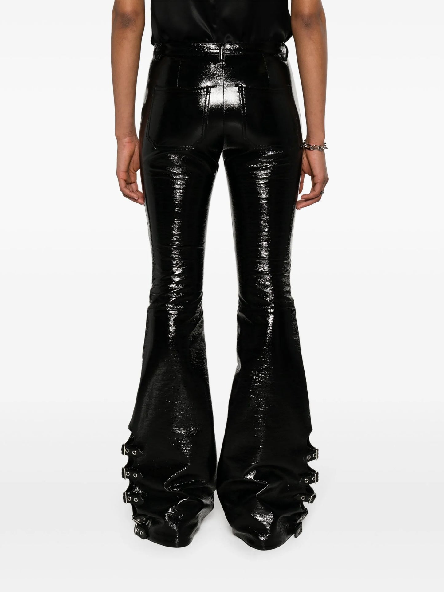 multi-buckle flared trousers