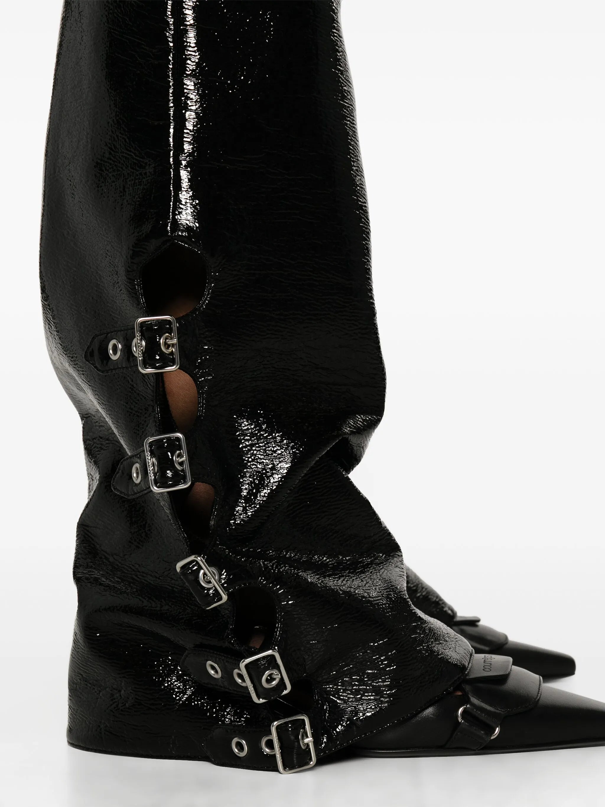 multi-buckle flared trousers