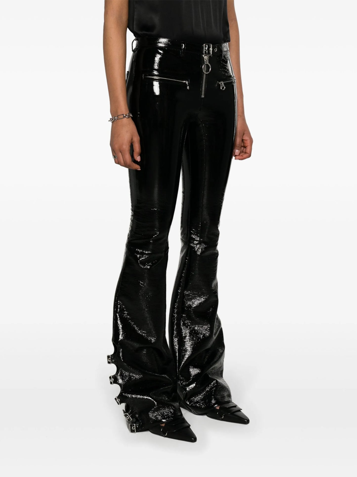 multi-buckle flared trousers