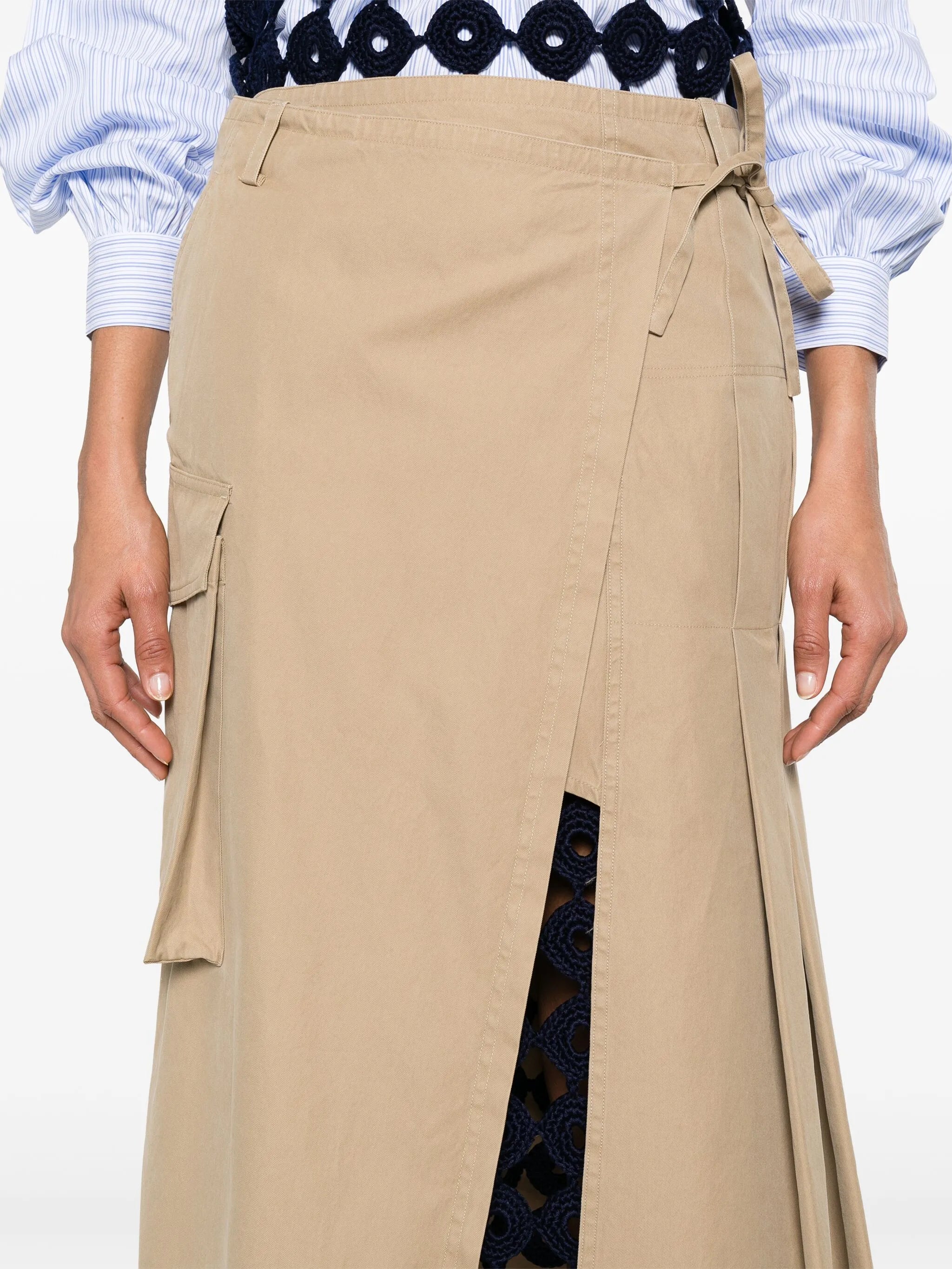 asymmetric midi wrap skirt