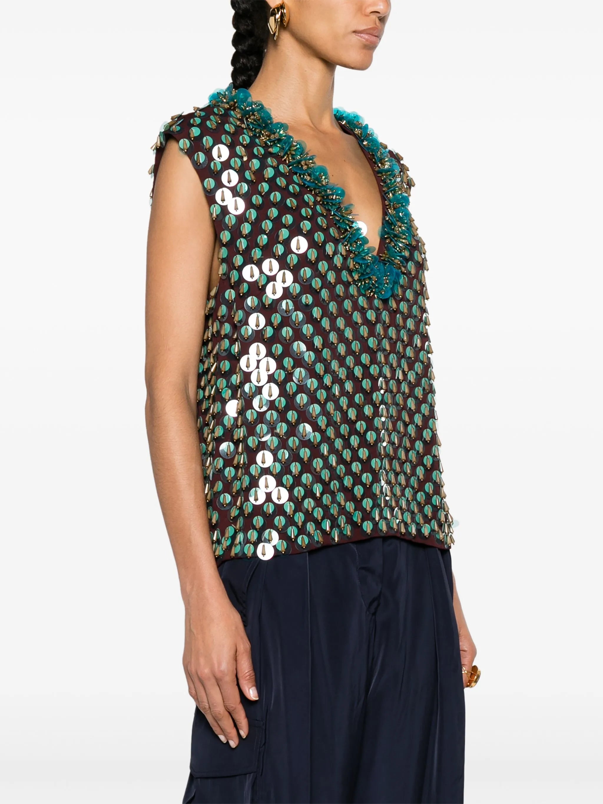 sequined V-neck tank top