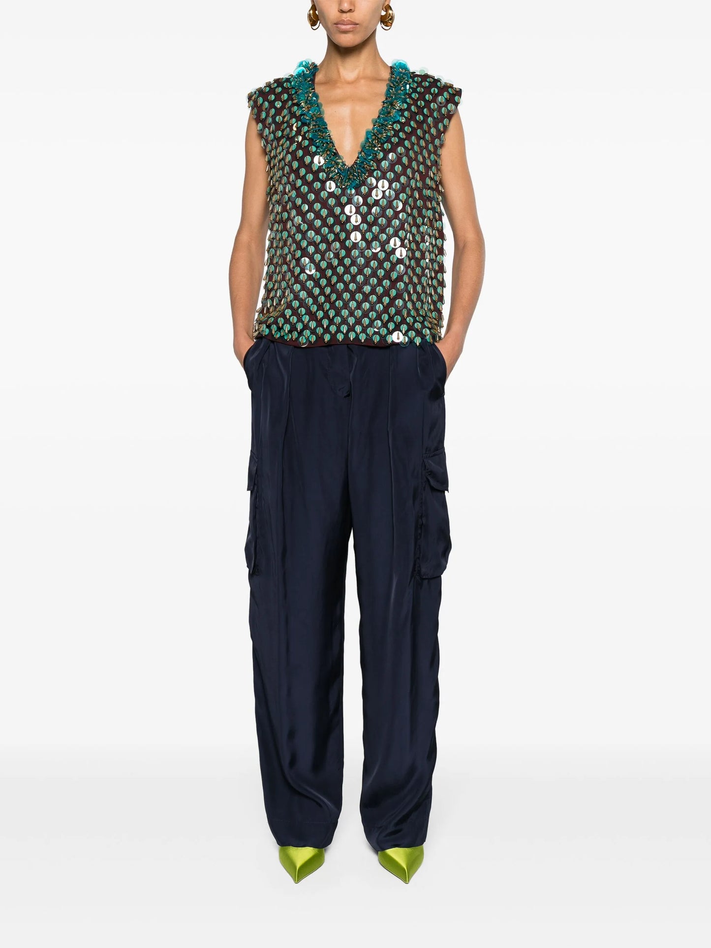 sequined V-neck tank top