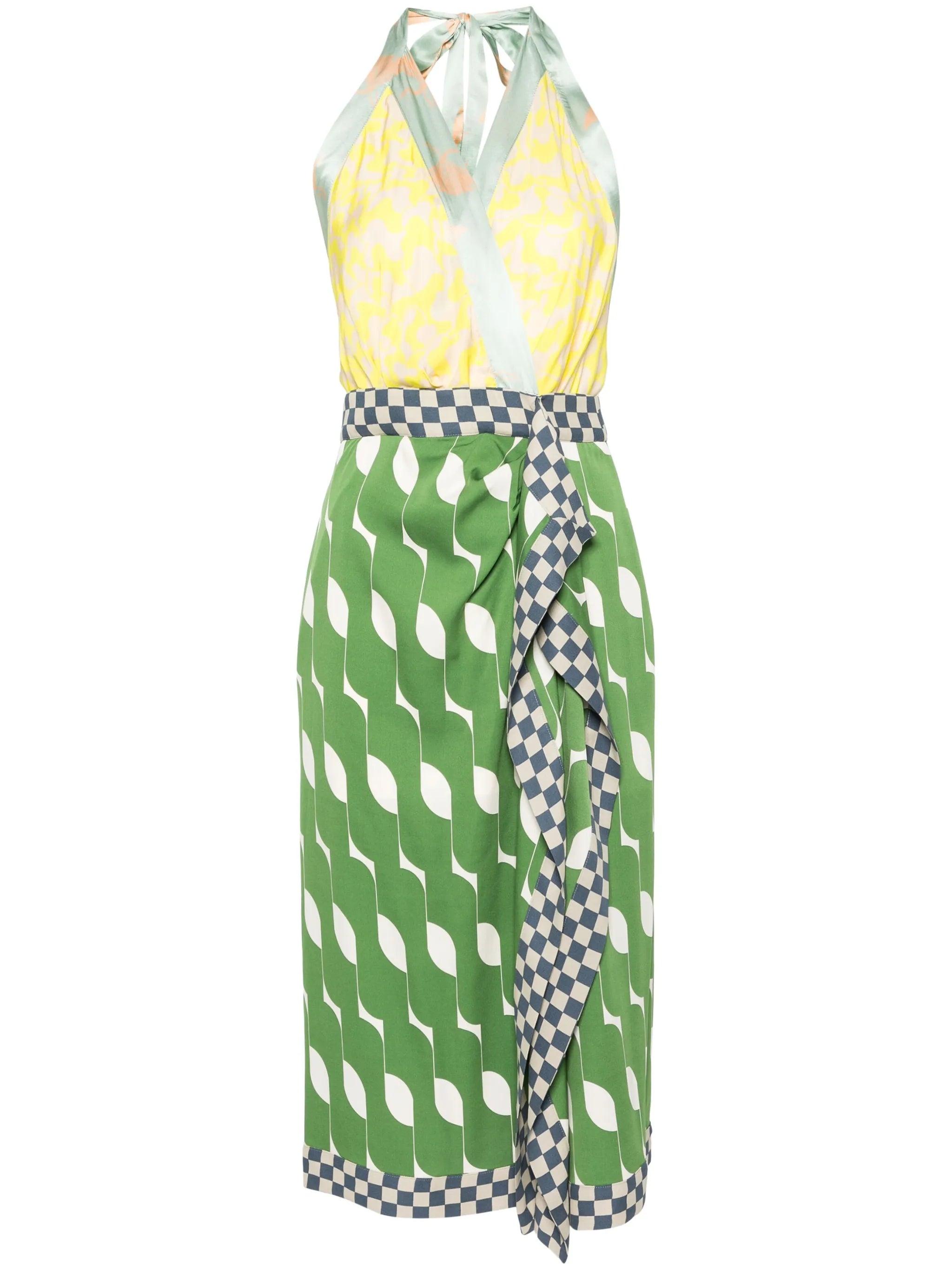 mix-print silk midi dress