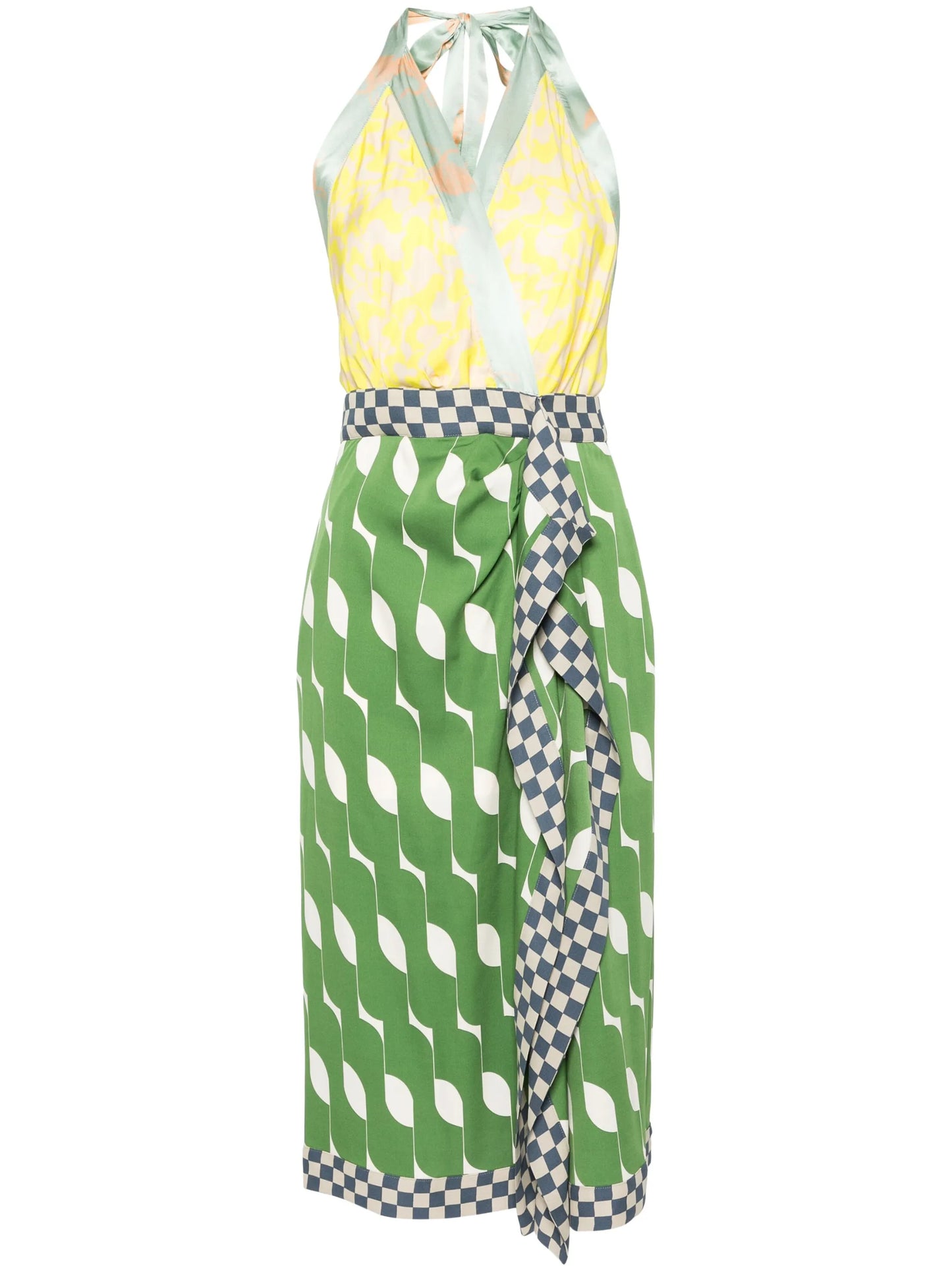 mix-print silk midi dress