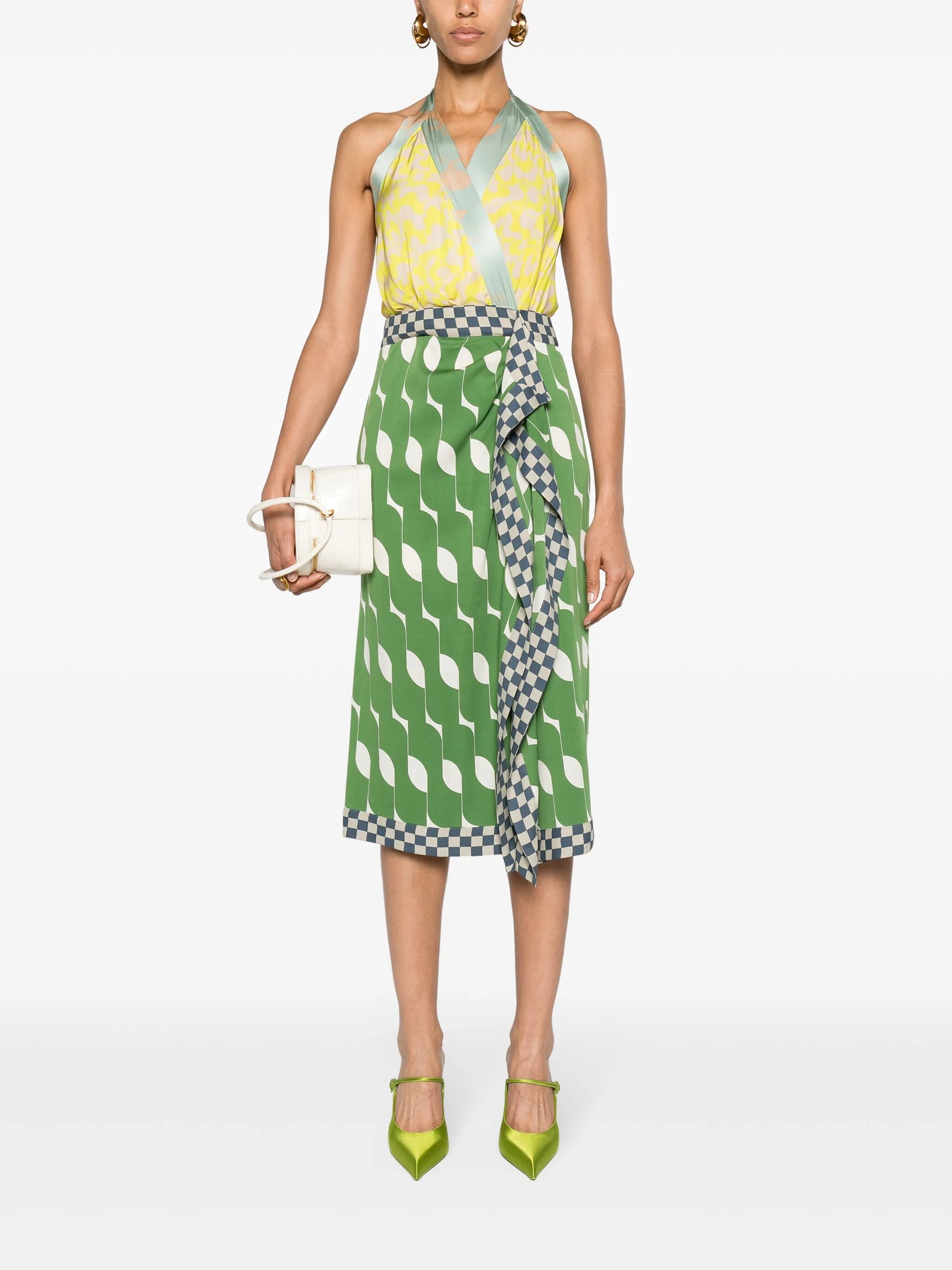 mix-print silk midi dress
