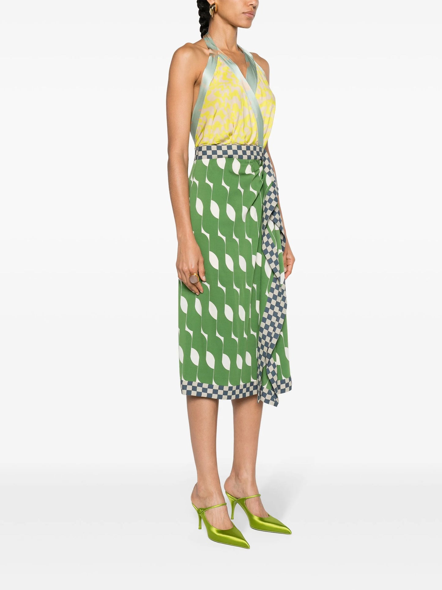 mix-print silk midi dress