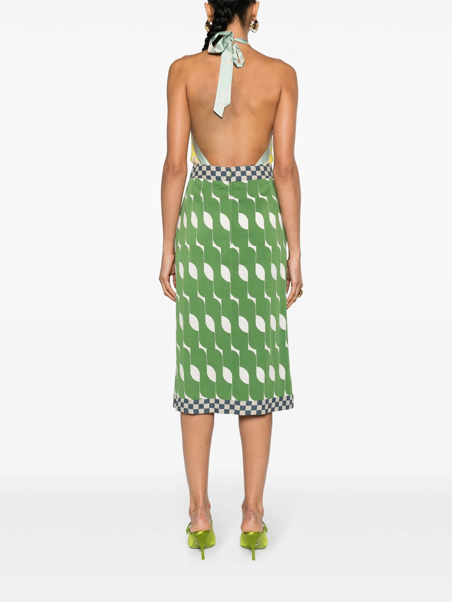 mix-print silk midi dress