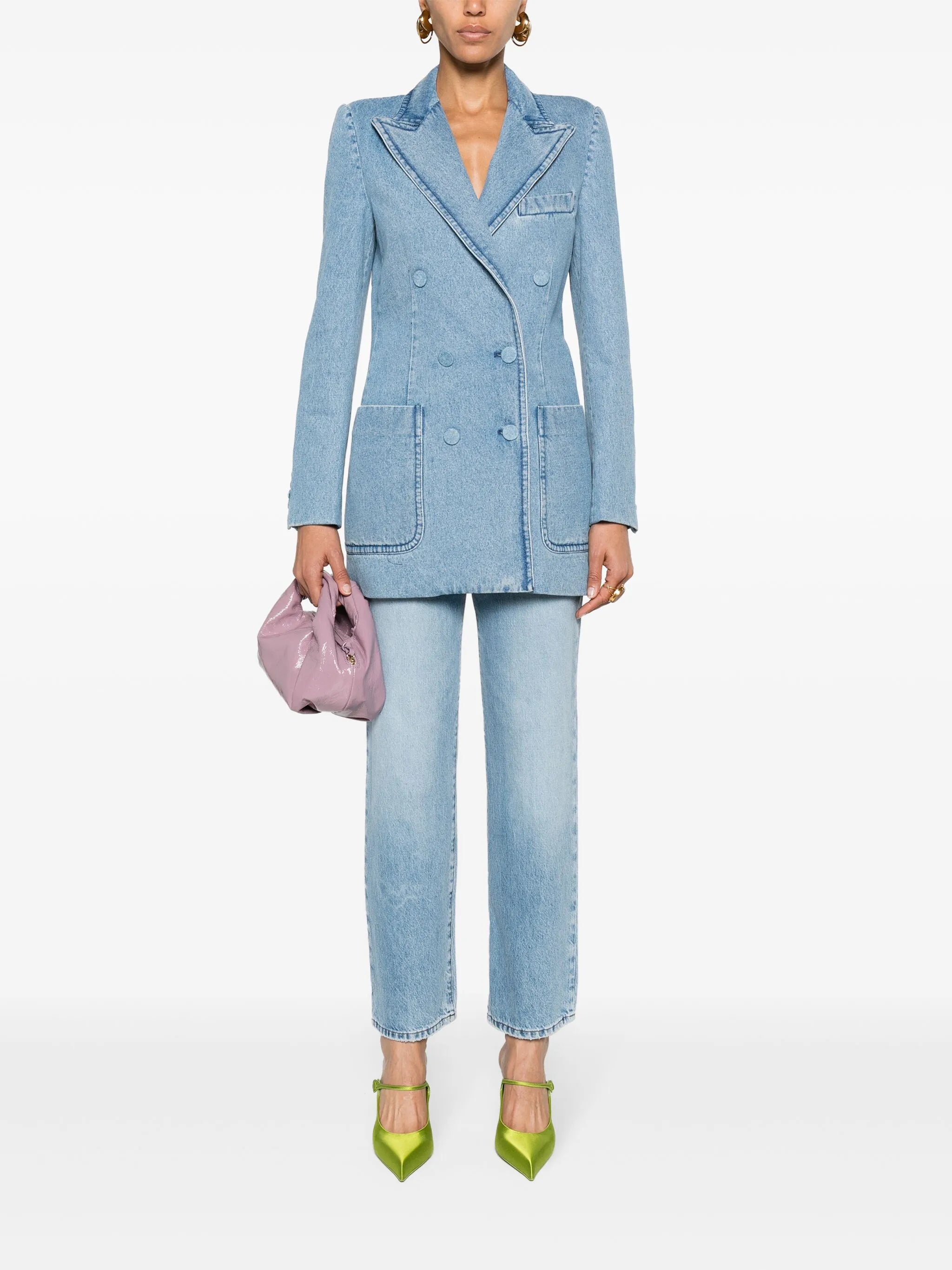 double-breasted denim blazer
